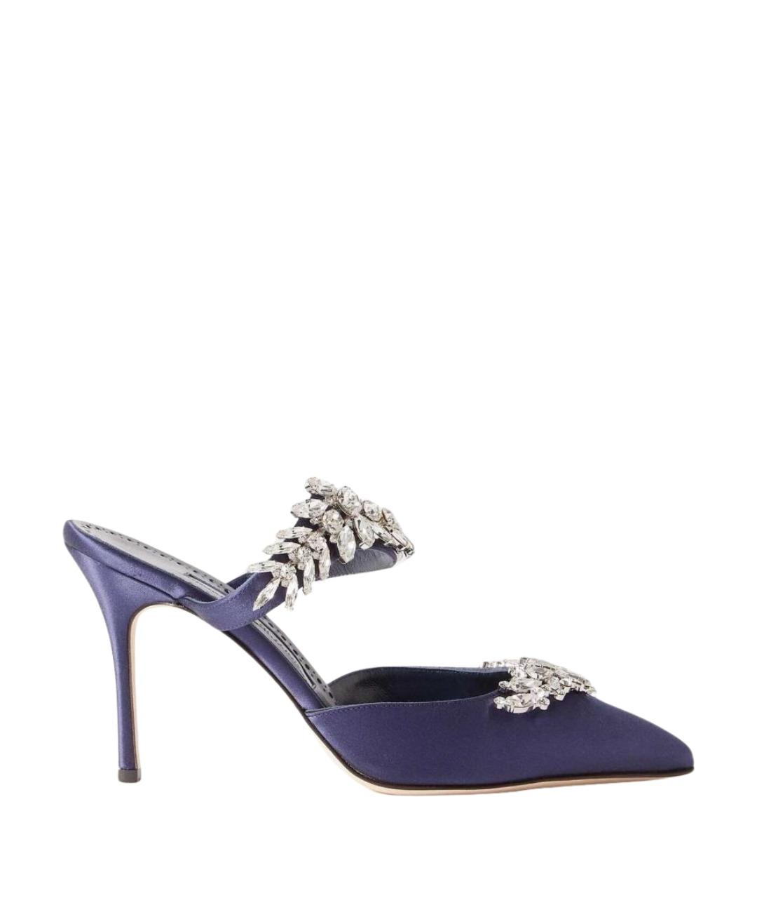 MANOLO BLAHNIK Темно-синие текстильные мюли, фото 1