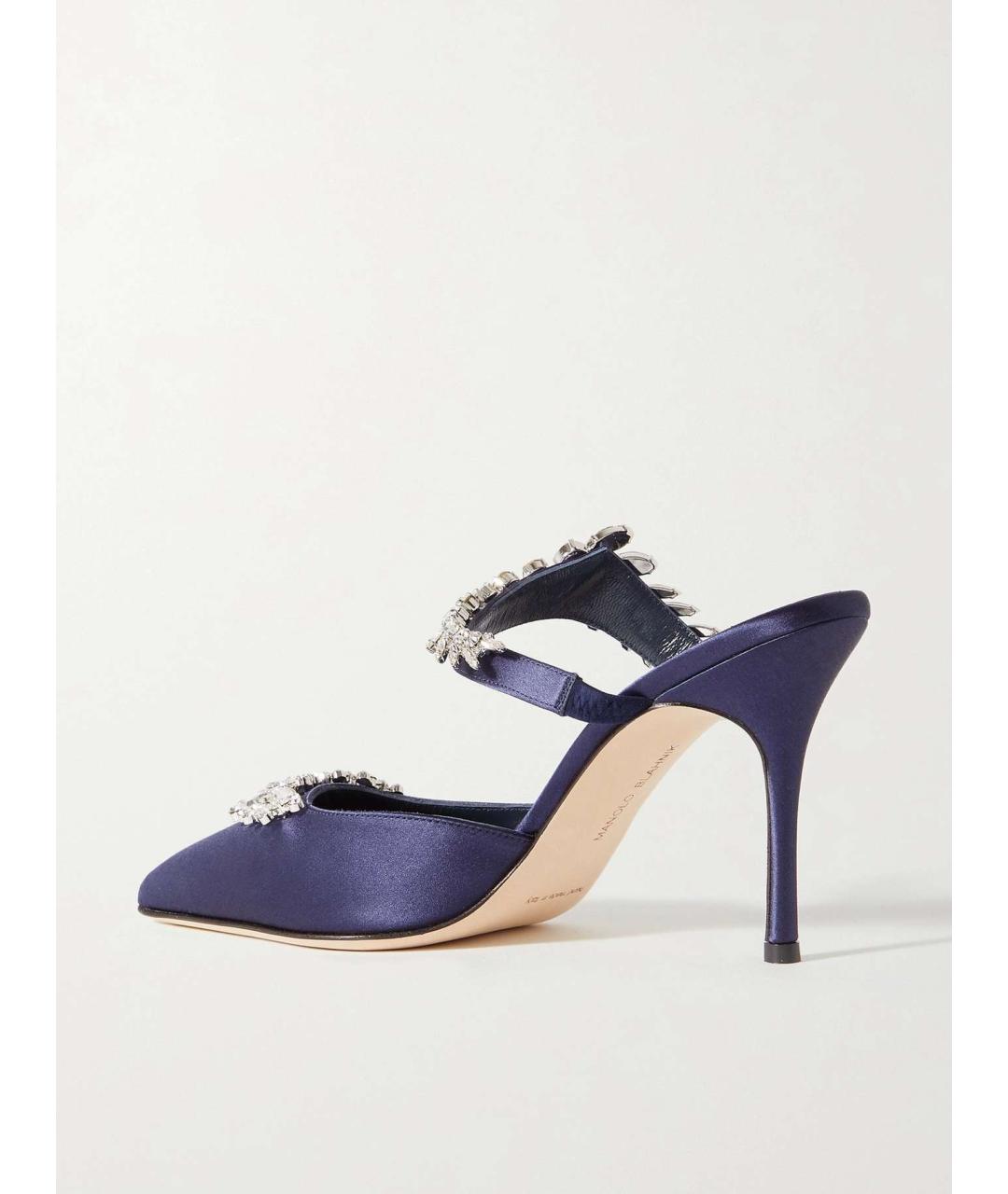 MANOLO BLAHNIK Темно-синие текстильные мюли, фото 3