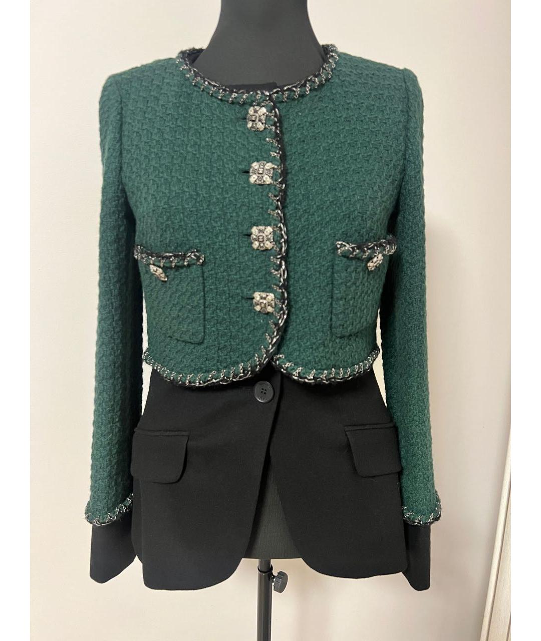 CHANEL Зеленый твидовый жакет/пиджак, фото 9