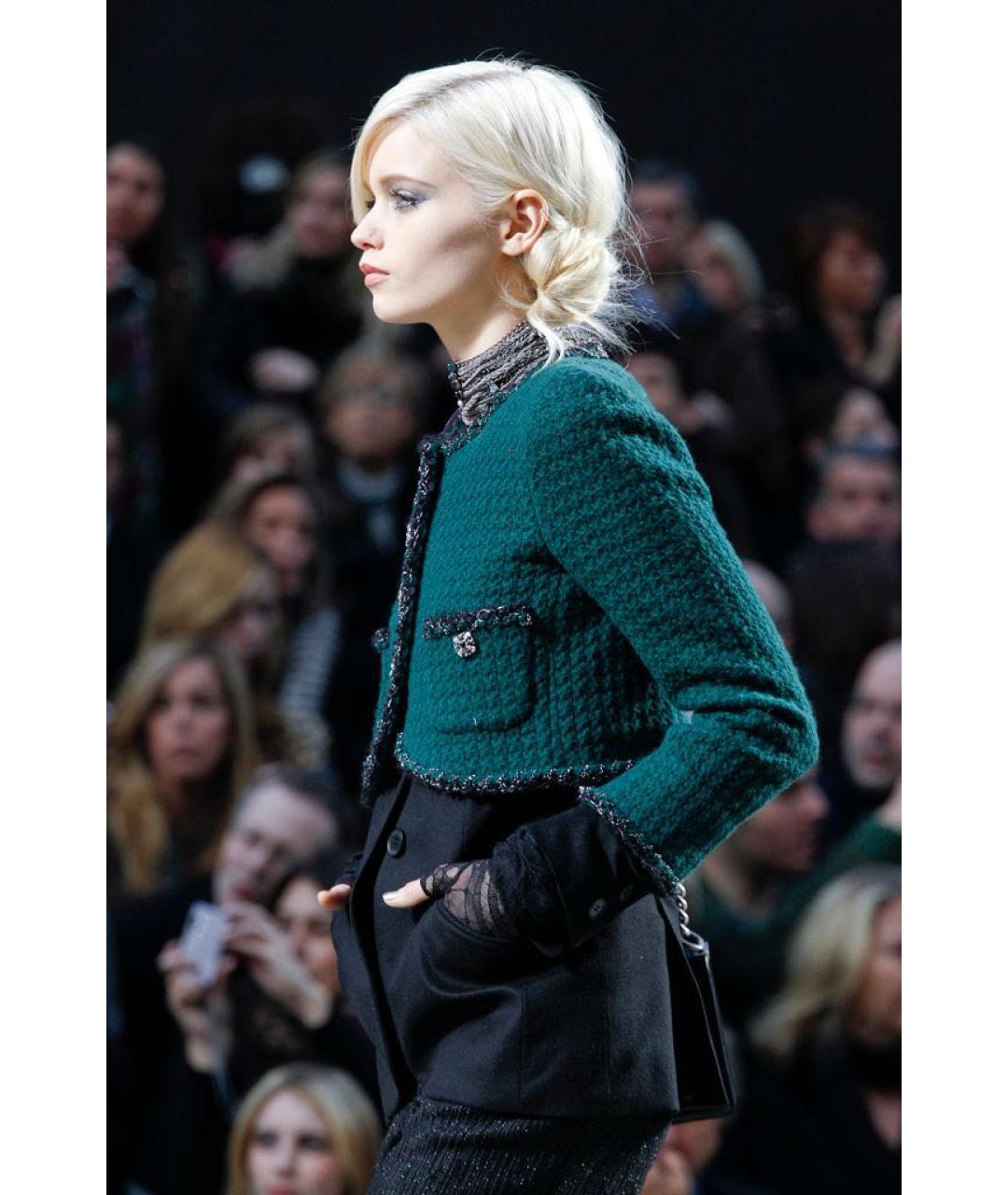 CHANEL Зеленый твидовый жакет/пиджак, фото 5