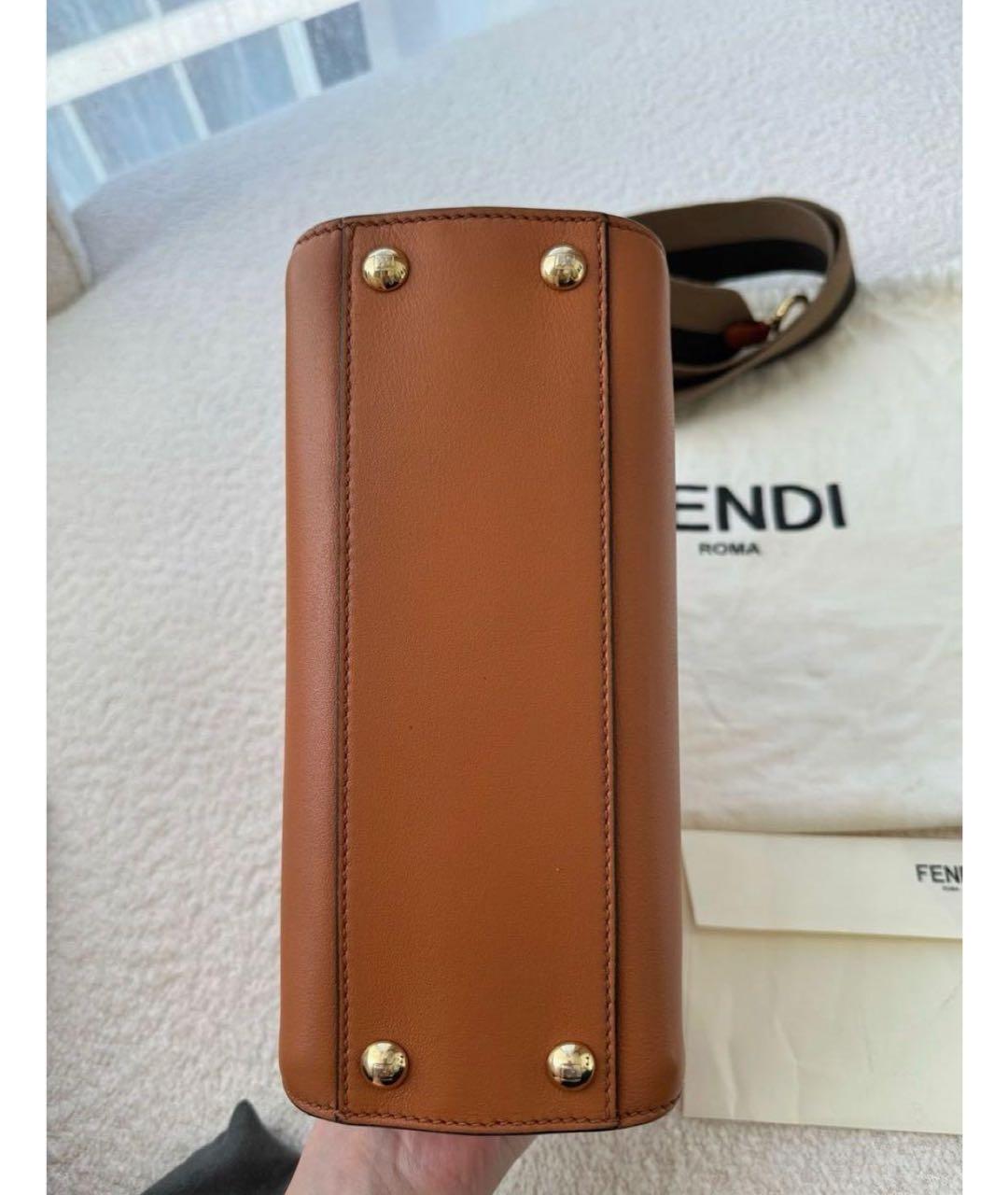 FENDI Коричневая кожаная сумка с короткими ручками, фото 6