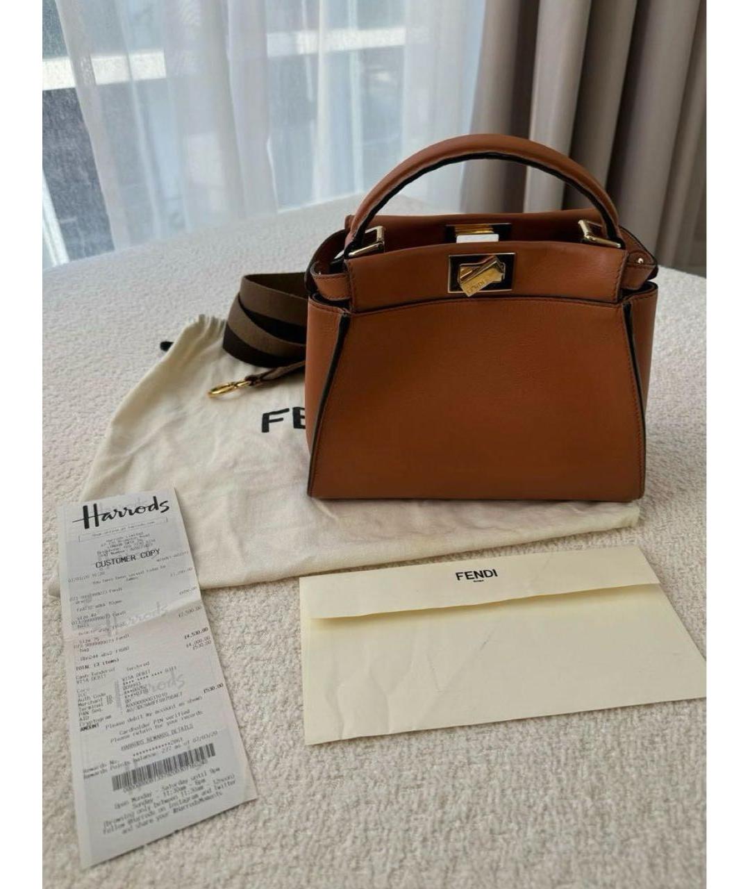 FENDI Коричневая кожаная сумка с короткими ручками, фото 4