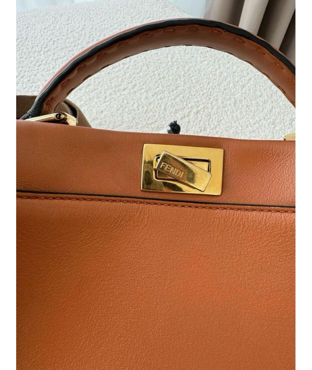 FENDI Коричневая кожаная сумка с короткими ручками, фото 5