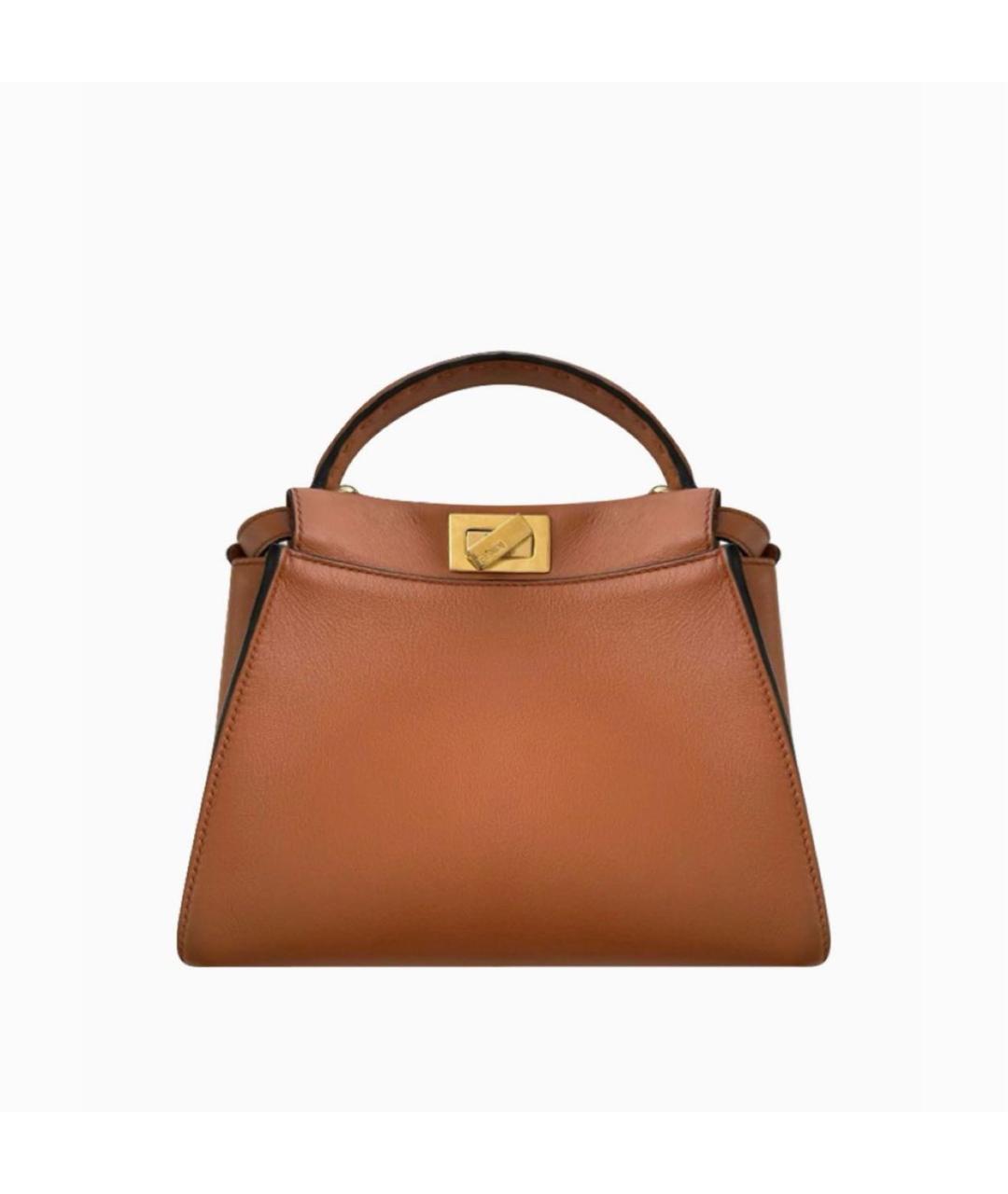 FENDI Коричневая кожаная сумка с короткими ручками, фото 8