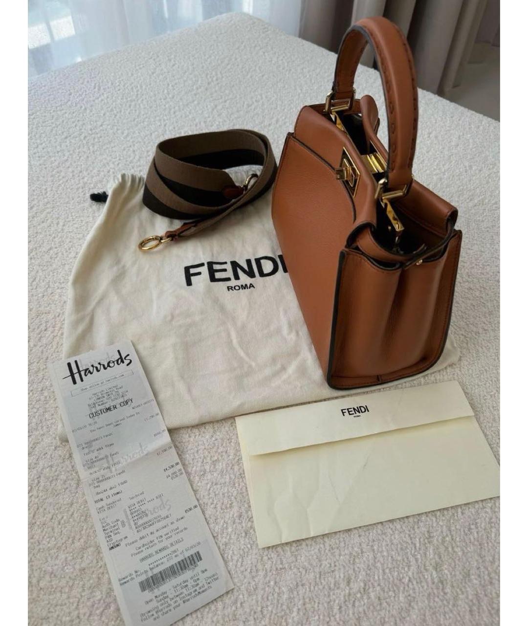 FENDI Коричневая кожаная сумка с короткими ручками, фото 3