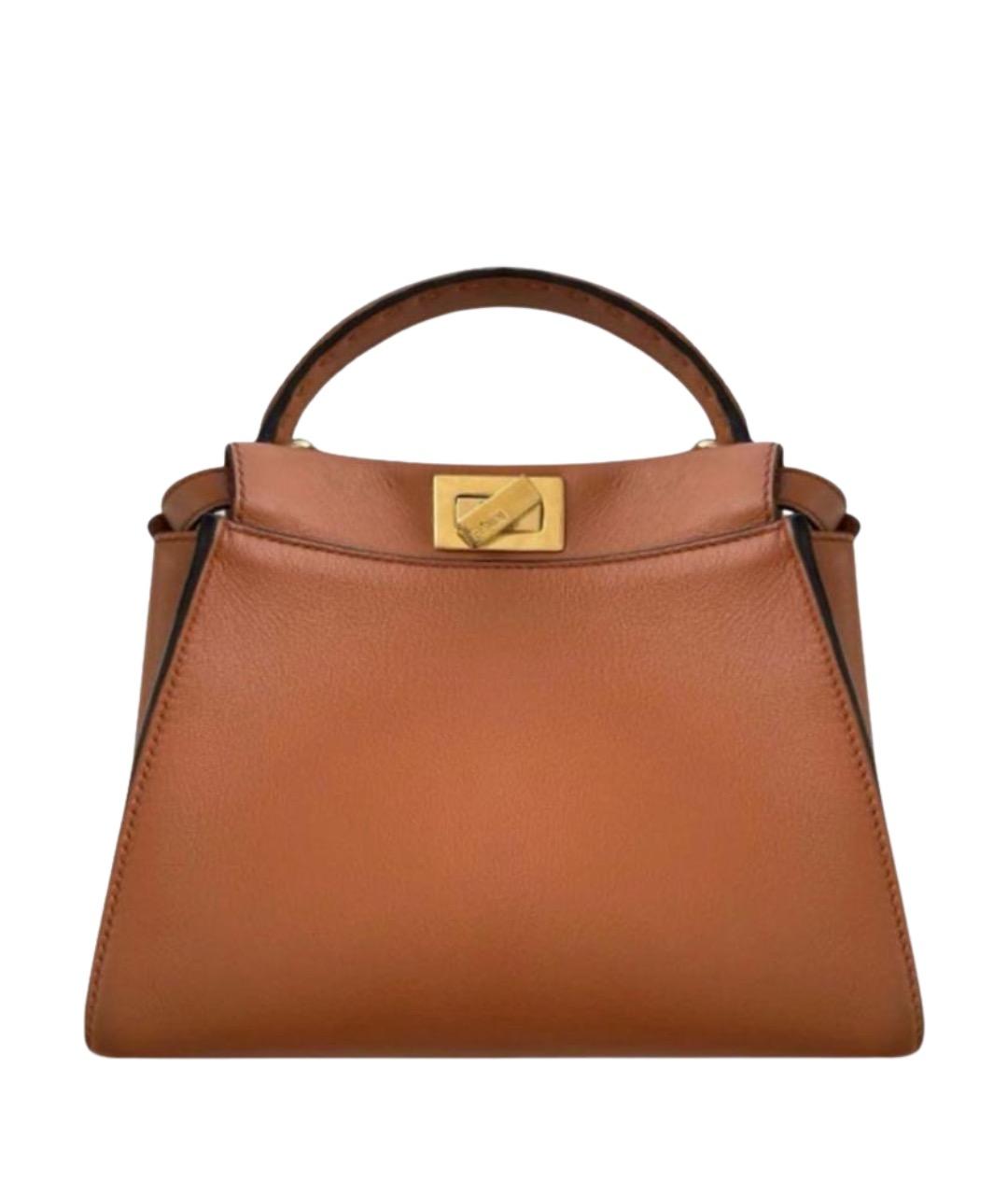 FENDI Коричневая кожаная сумка с короткими ручками, фото 1