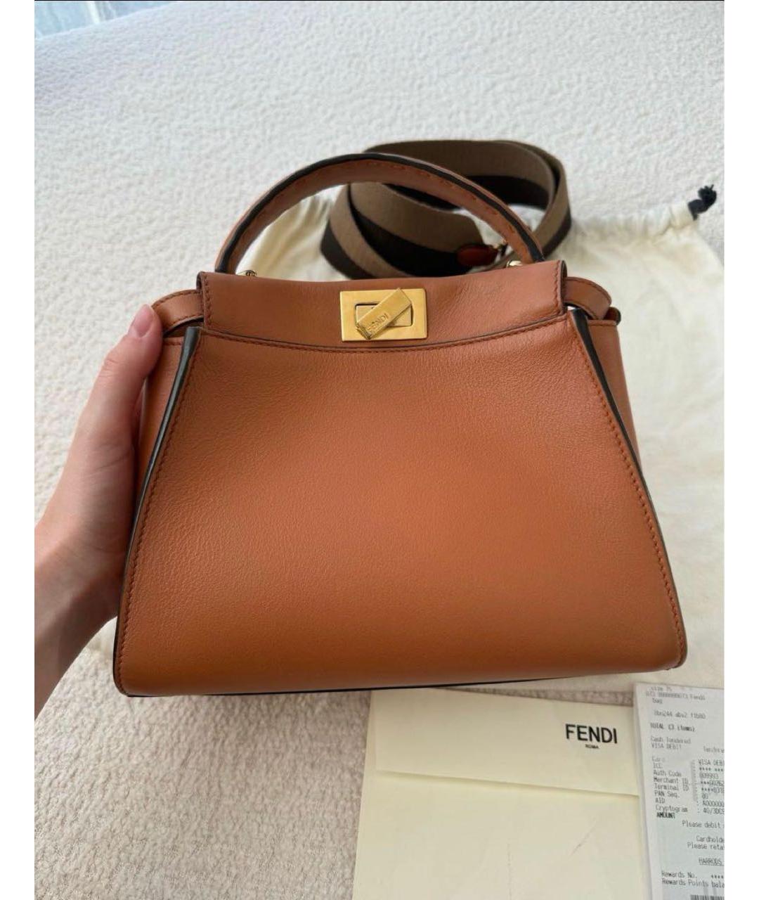 FENDI Коричневая кожаная сумка с короткими ручками, фото 2