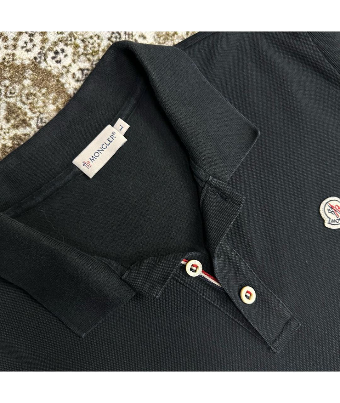 MONCLER Черное хлопко-полиэстеровое поло с коротким рукавом, фото 3