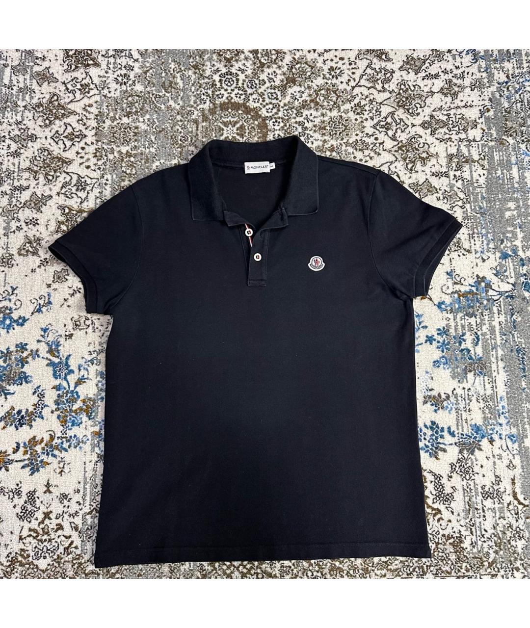 MONCLER Черное хлопко-полиэстеровое поло с коротким рукавом, фото 6