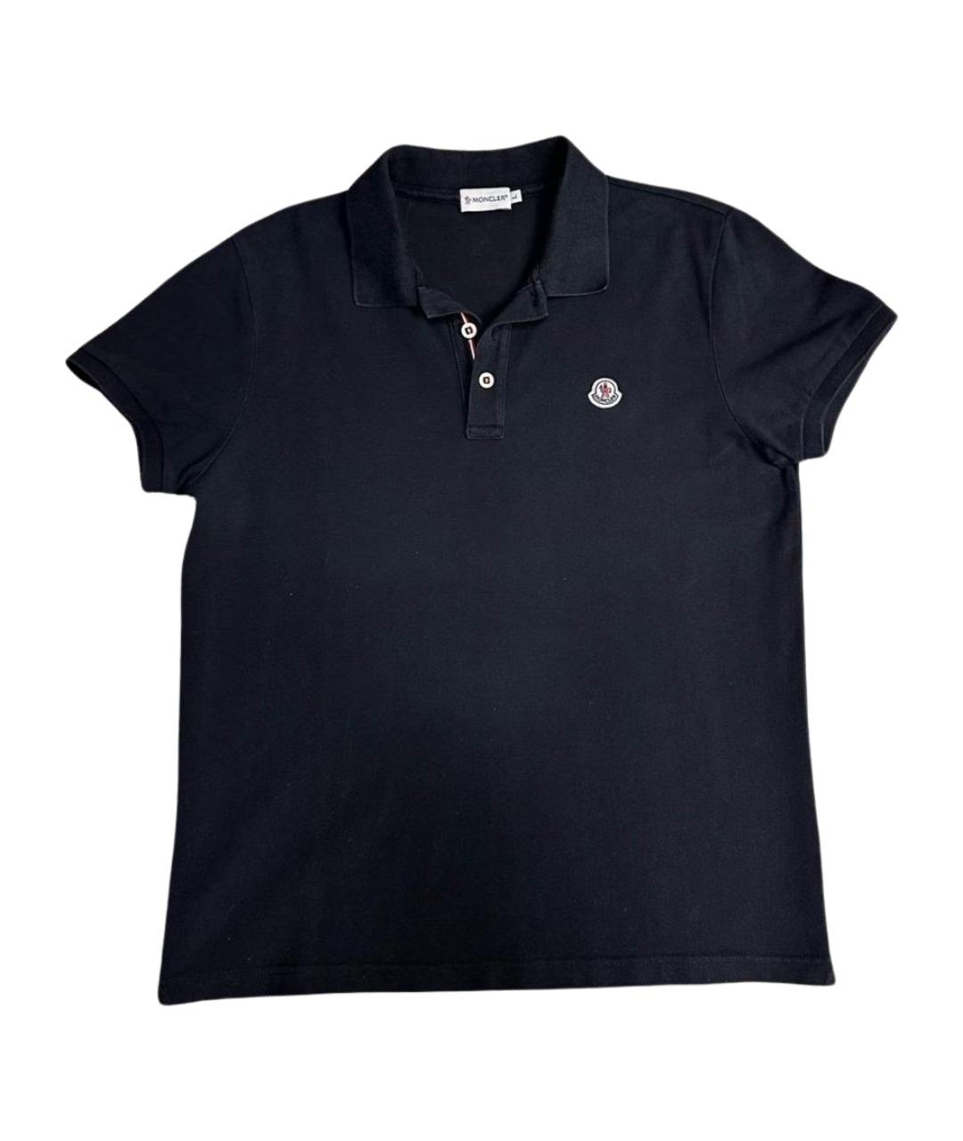 MONCLER Черное хлопко-полиэстеровое поло с коротким рукавом, фото 1