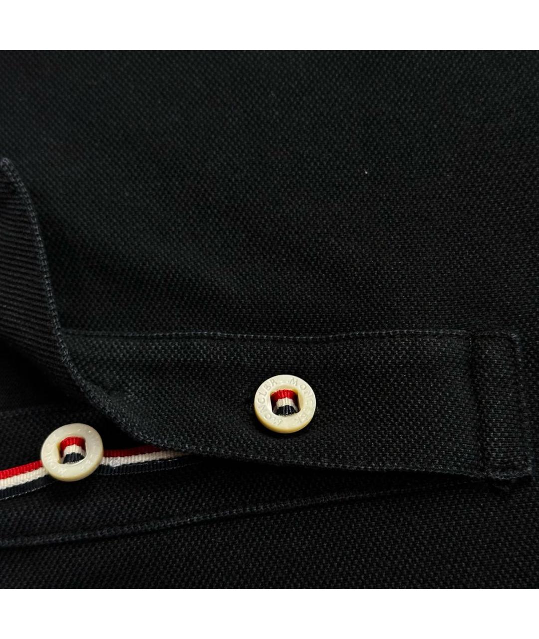 MONCLER Черное хлопко-полиэстеровое поло с коротким рукавом, фото 5