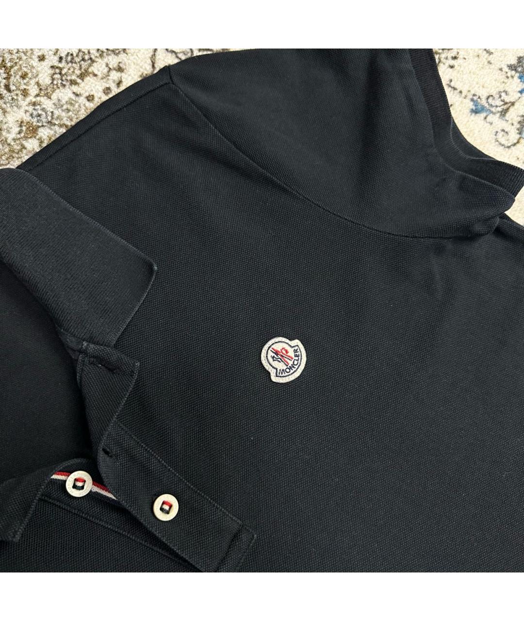 MONCLER Черное хлопко-полиэстеровое поло с коротким рукавом, фото 4