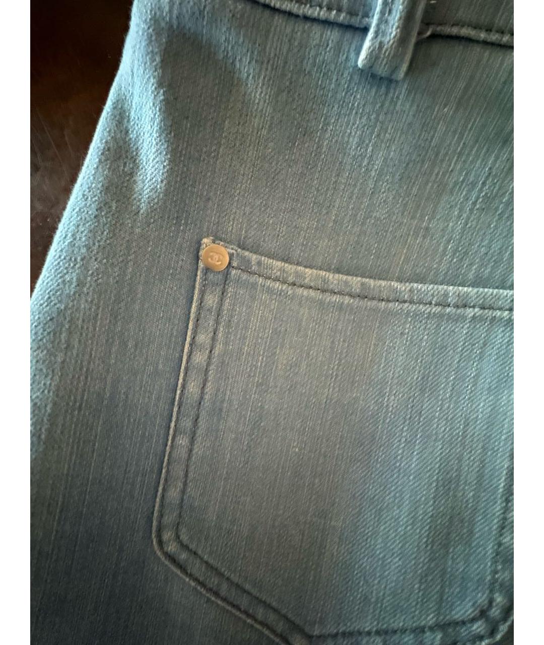 CHANEL Голубые хлопковые джинсы клеш, фото 5