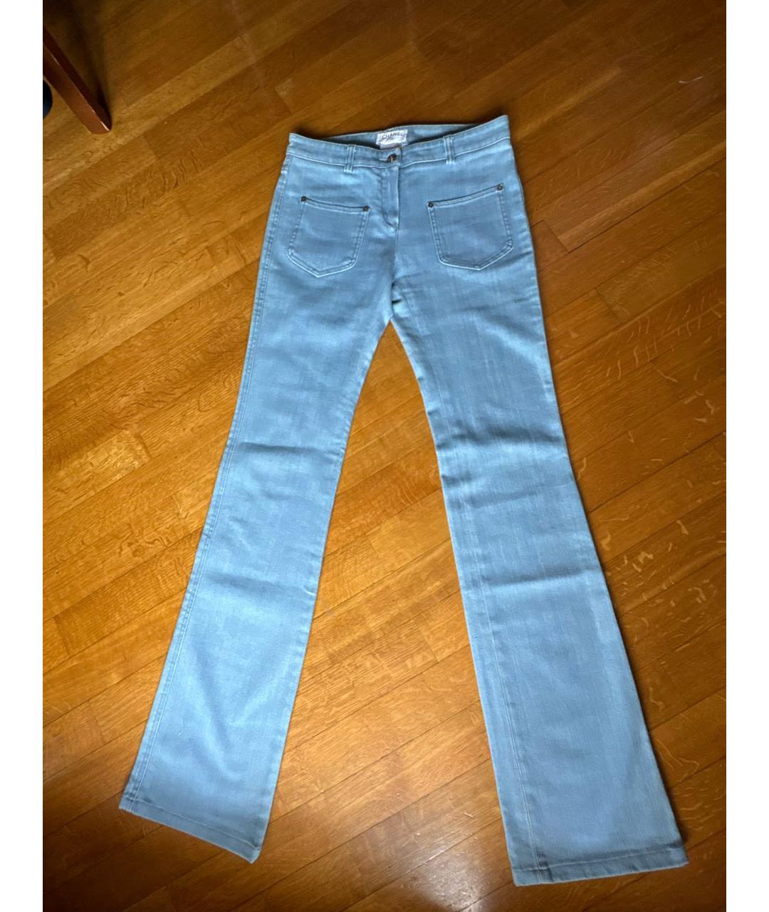 CHANEL Голубые хлопковые джинсы клеш, фото 6