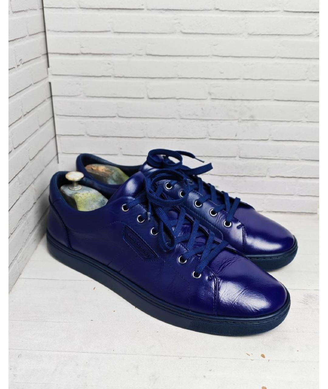 DOLCE&GABBANA Синие кожаные низкие кроссовки / кеды, фото 3