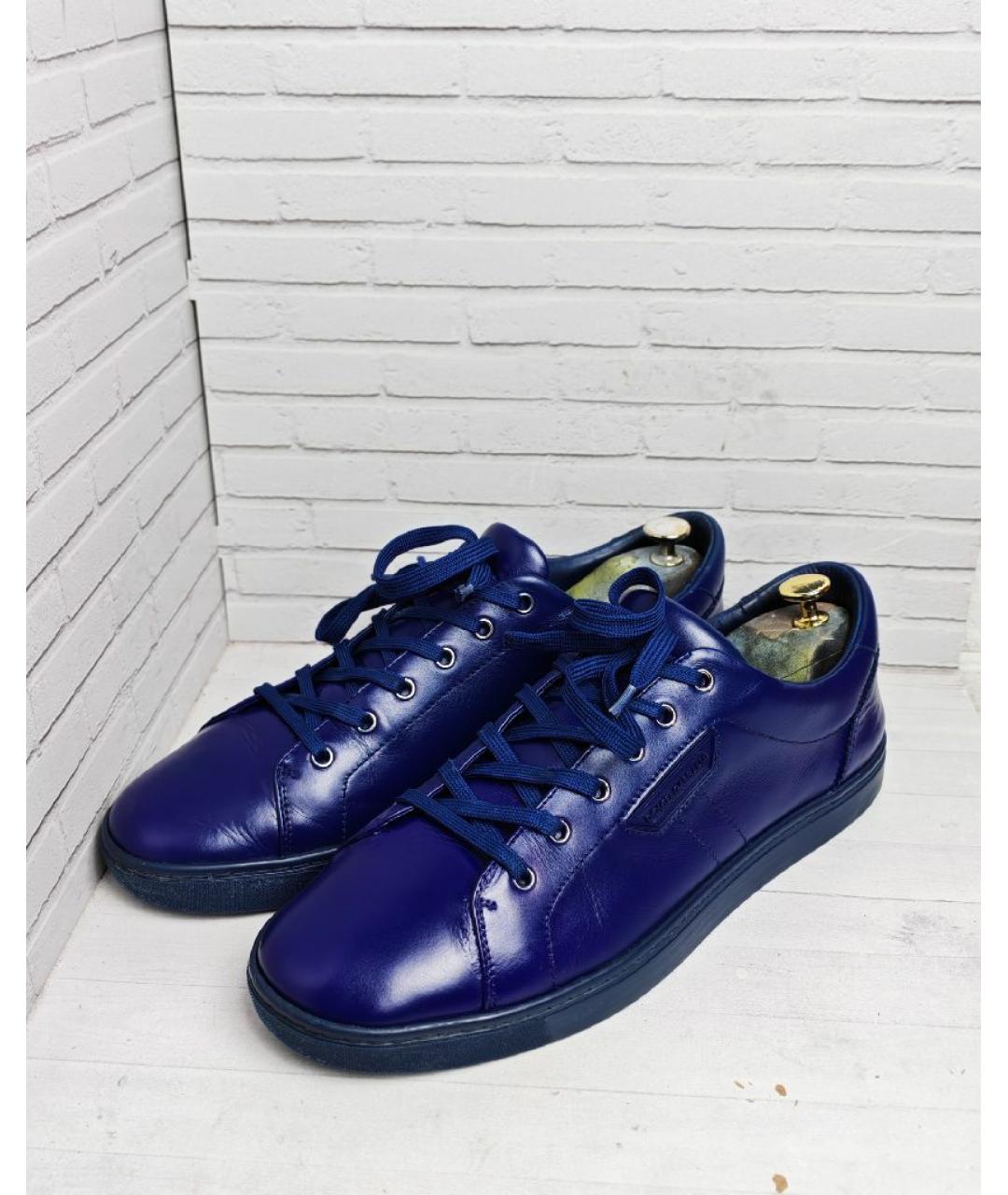 DOLCE&GABBANA Синие кожаные низкие кроссовки / кеды, фото 2