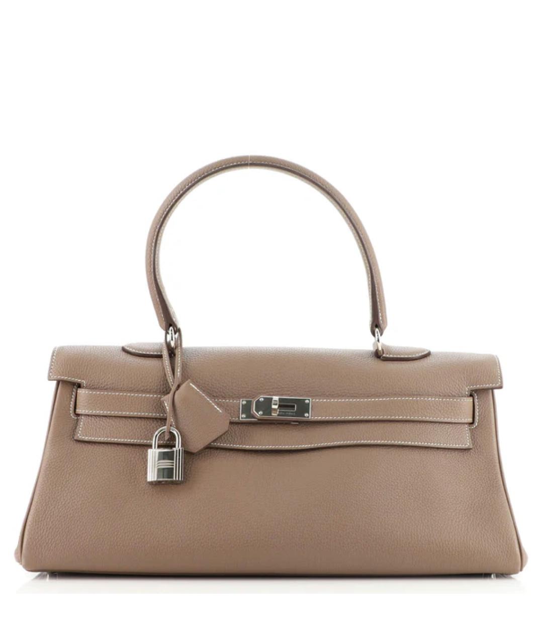 HERMES Бежевая кожаная сумка с короткими ручками, фото 8