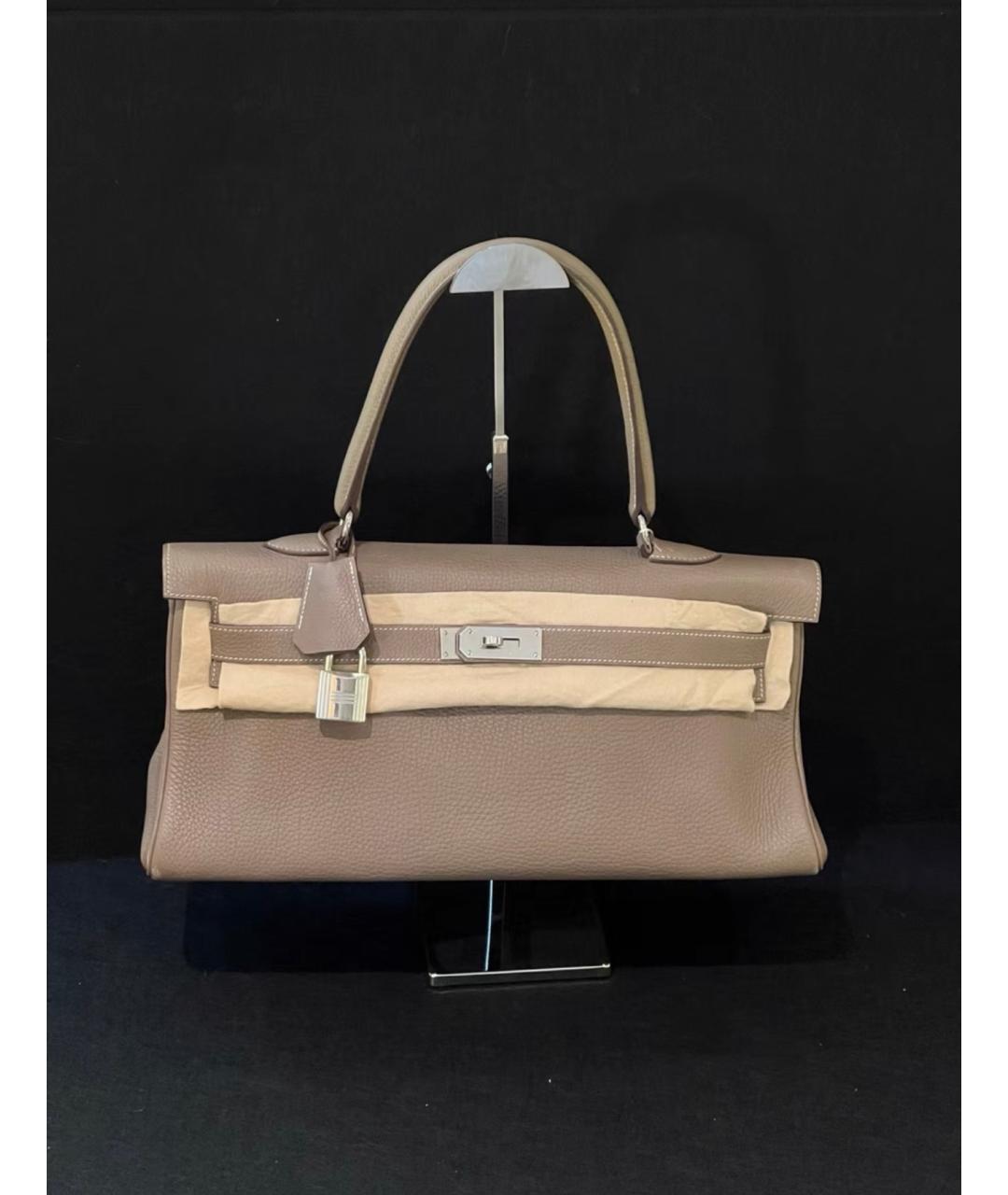 HERMES Бежевая кожаная сумка с короткими ручками, фото 2