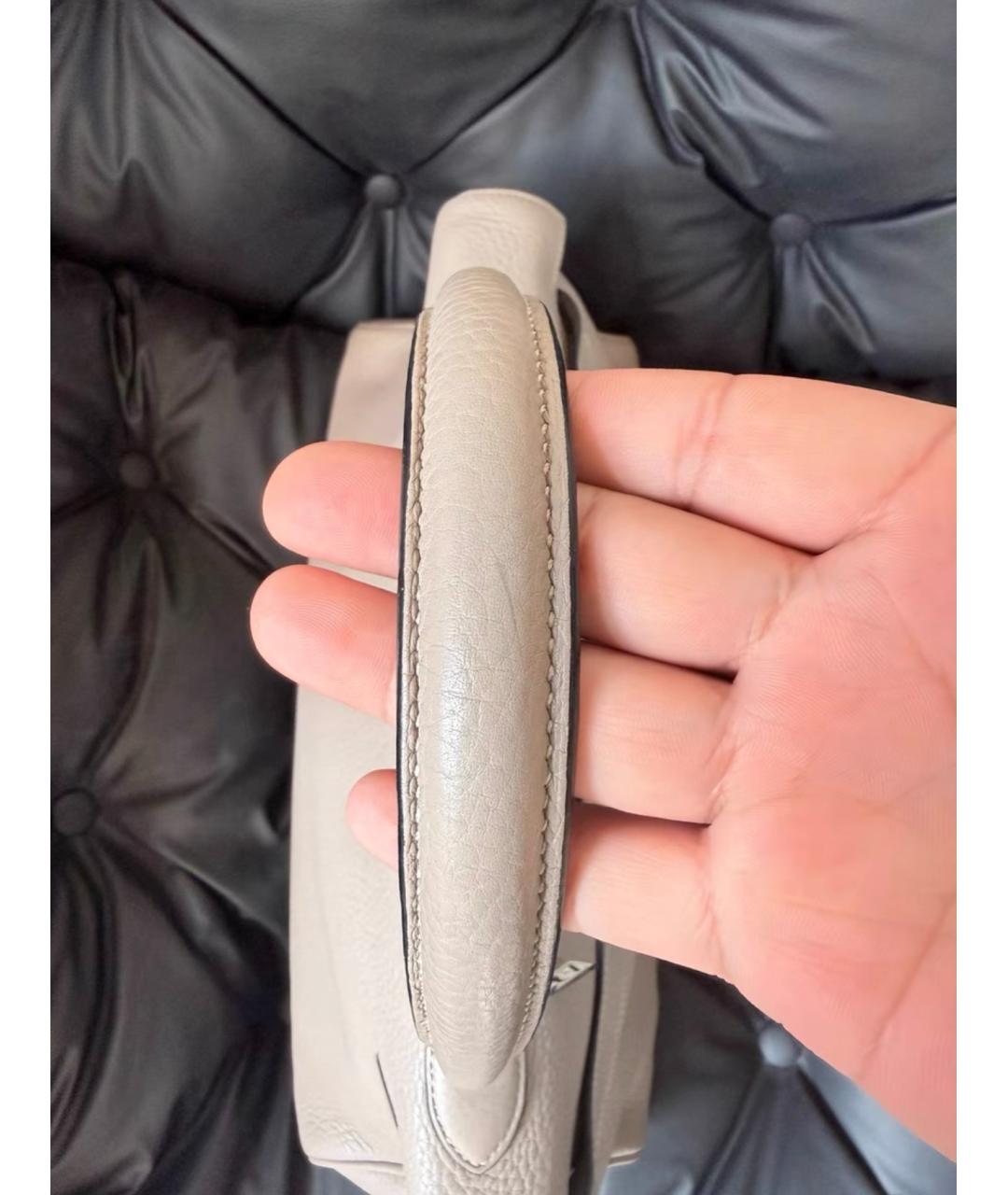 HERMES Бежевая кожаная сумка с короткими ручками, фото 5