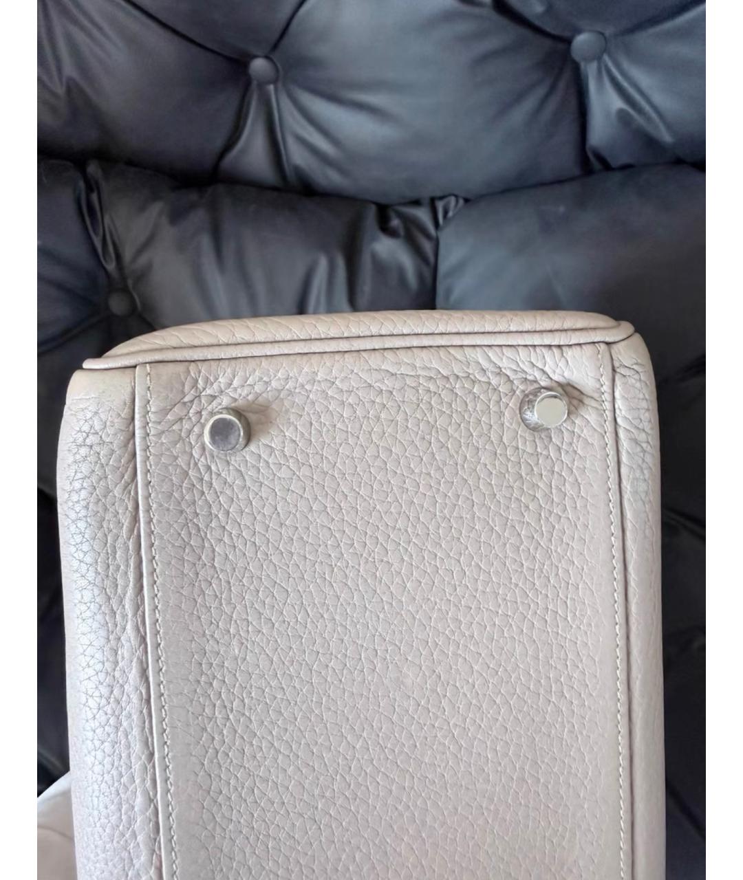 HERMES Бежевая кожаная сумка с короткими ручками, фото 6