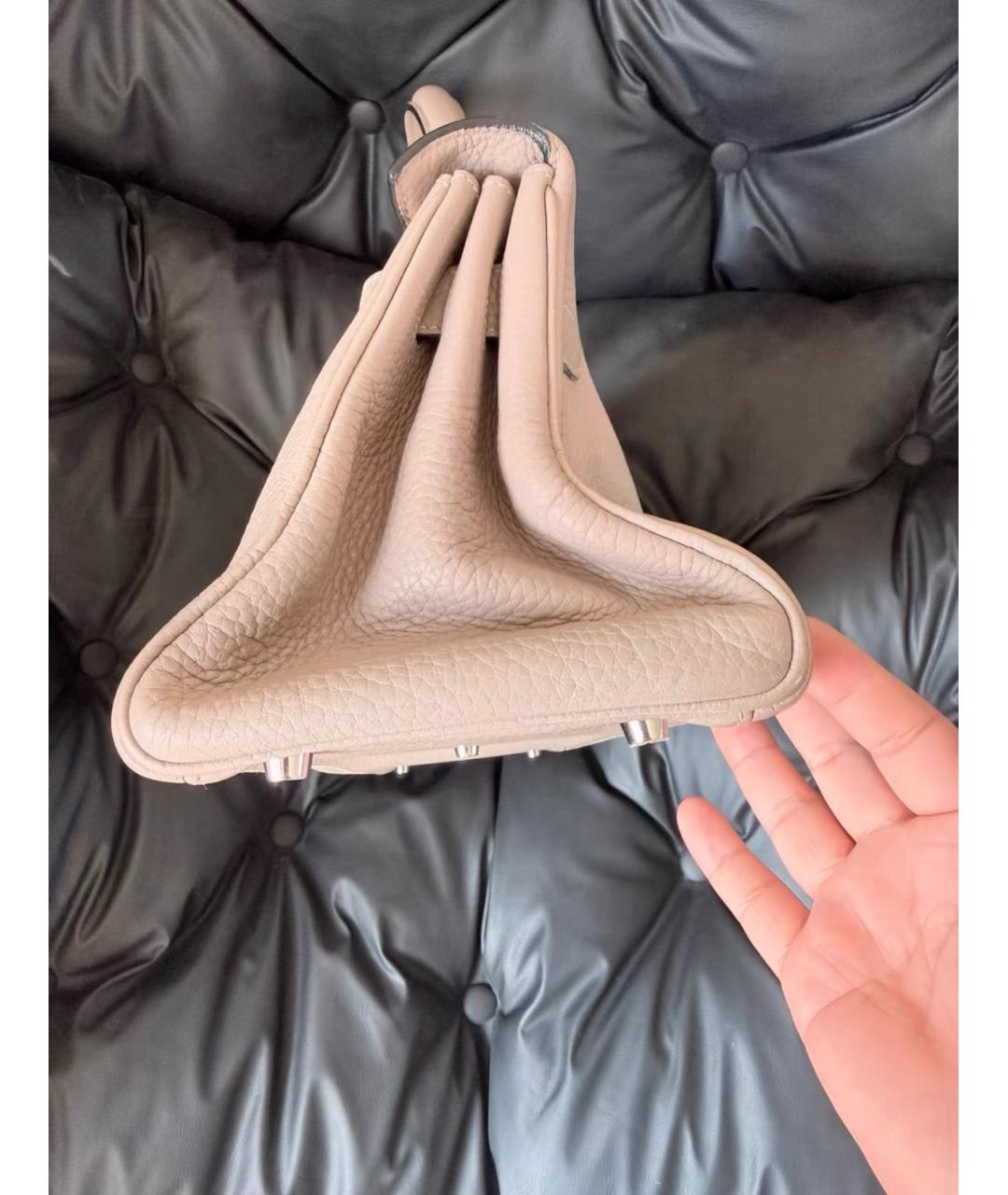 HERMES Бежевая кожаная сумка с короткими ручками, фото 3