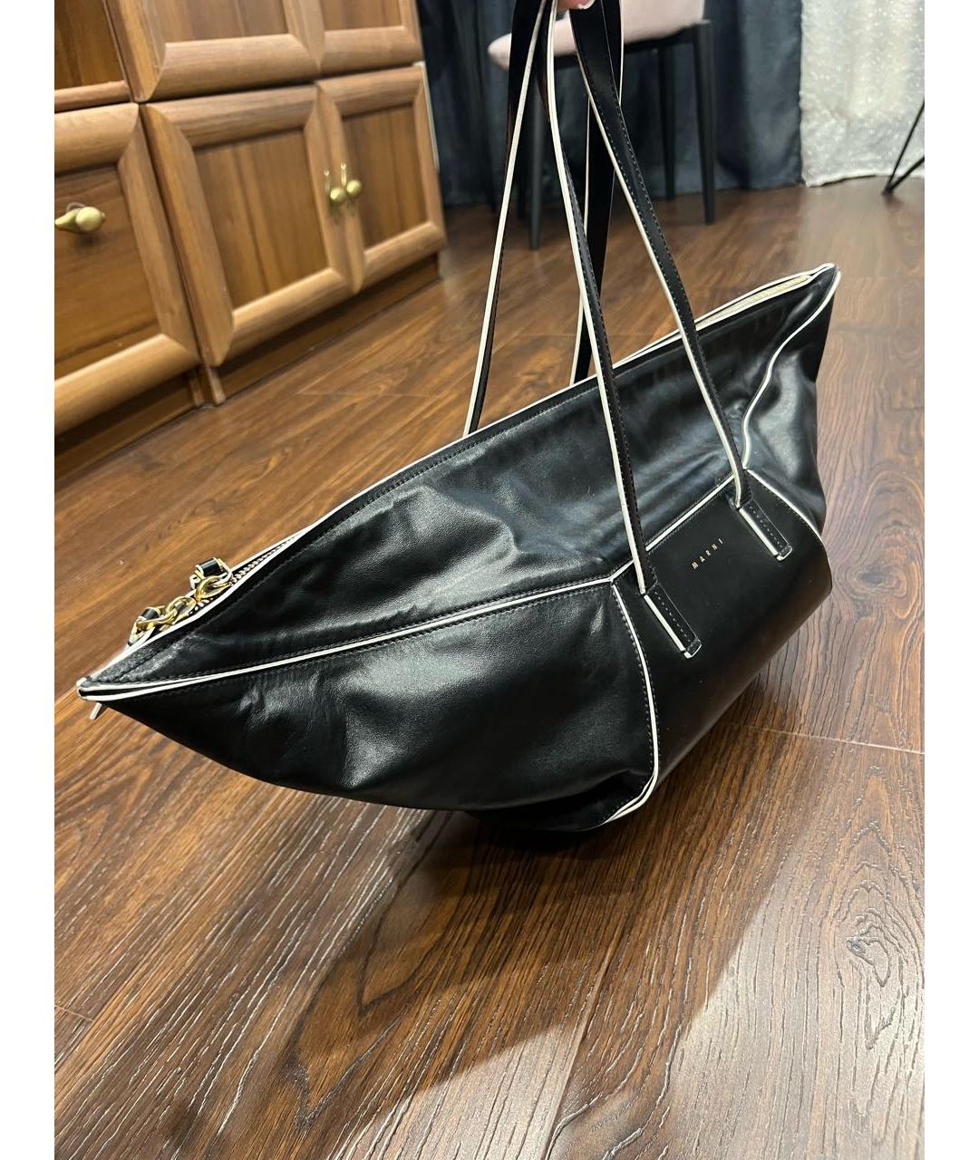 MARNI Черная кожаная сумка тоут, фото 2