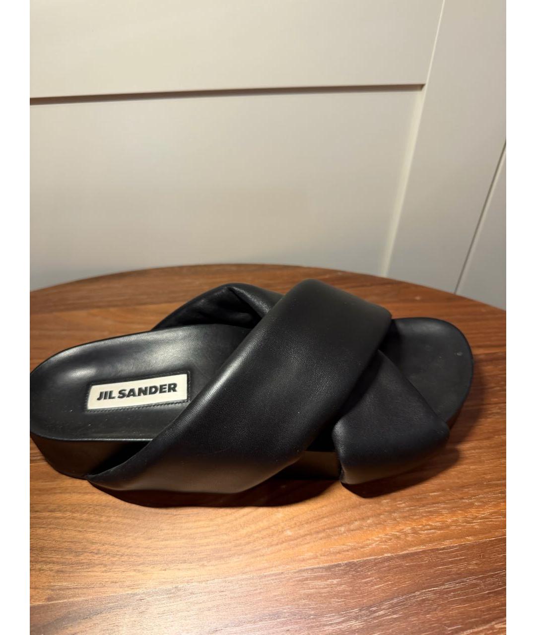 JIL SANDER Черные кожаные шлепанцы, фото 2
