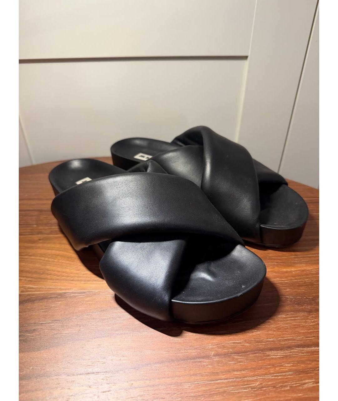 JIL SANDER Черные кожаные шлепанцы, фото 3