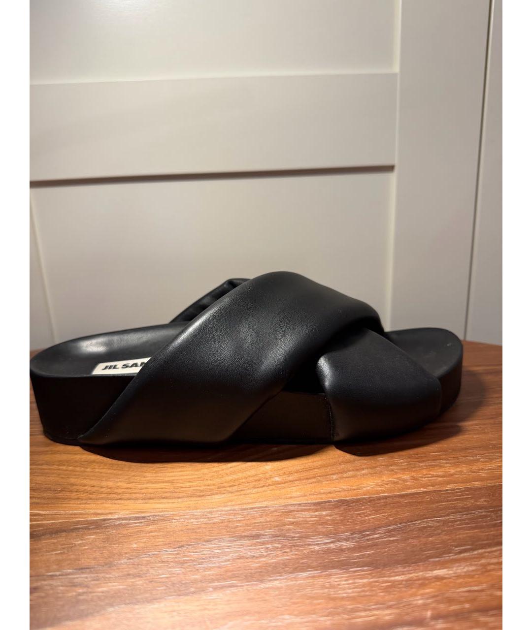 JIL SANDER Черные кожаные шлепанцы, фото 5