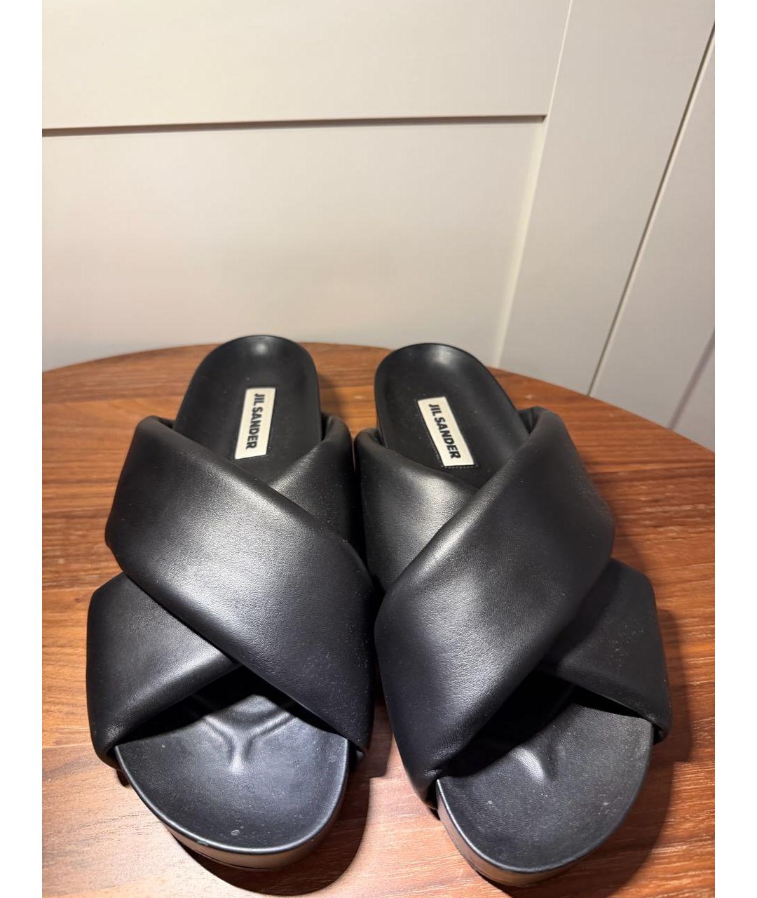 JIL SANDER Черные кожаные шлепанцы, фото 4