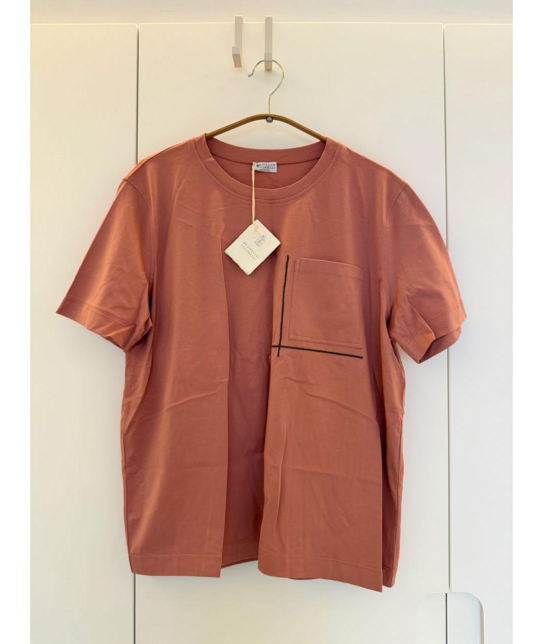 BRUNELLO CUCINELLI Коралловая хлопковая футболка, фото 5