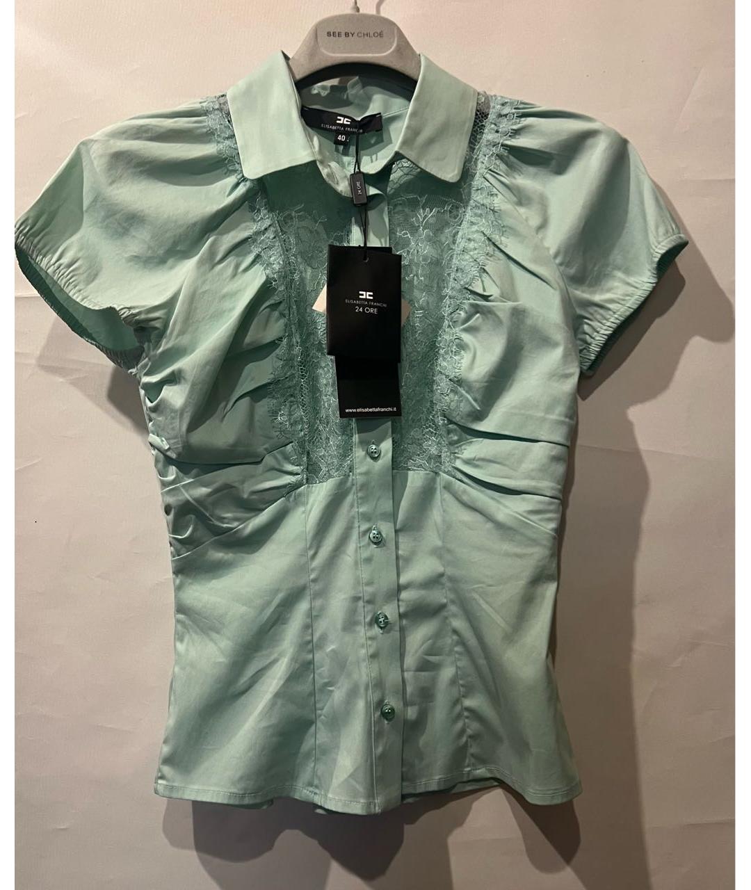 ELISABETTA FRANCHI Зеленая хлопко-эластановая блузы, фото 7