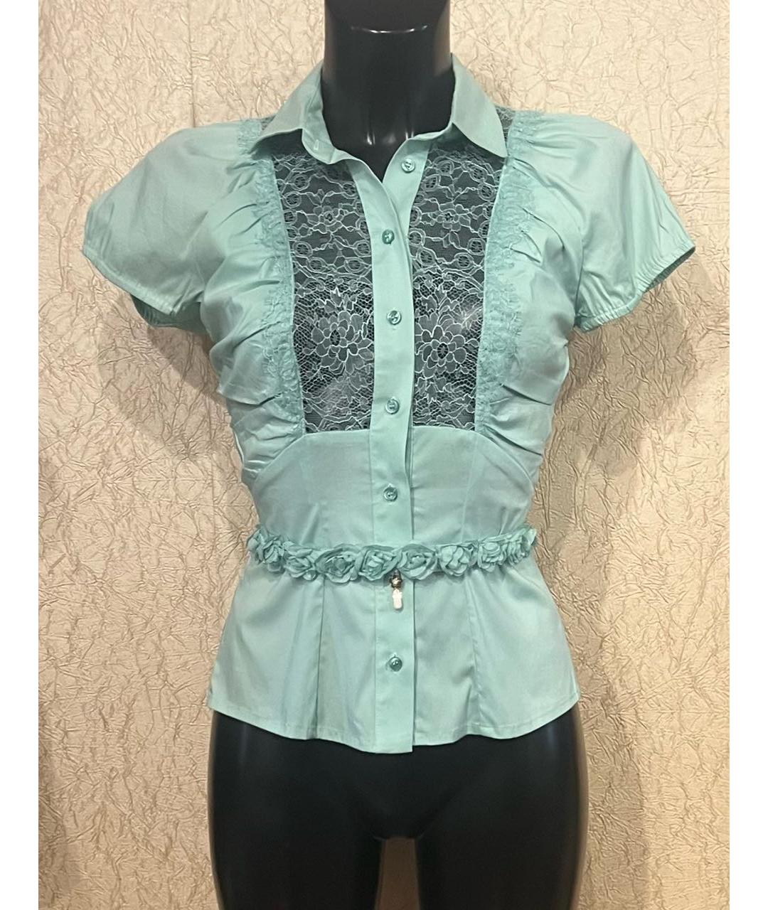 ELISABETTA FRANCHI Зеленая хлопко-эластановая блузы, фото 5