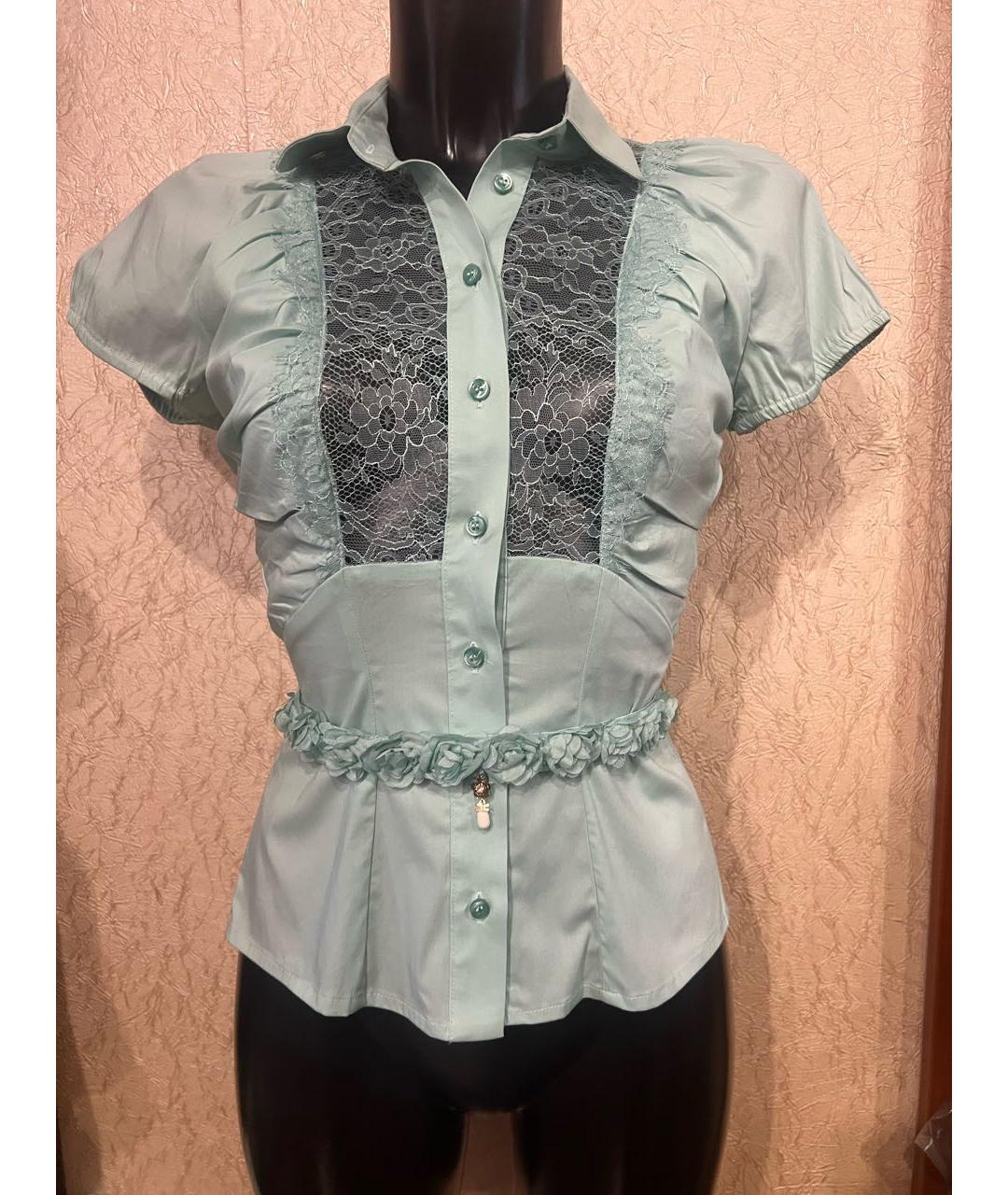 ELISABETTA FRANCHI Зеленая хлопко-эластановая блузы, фото 2