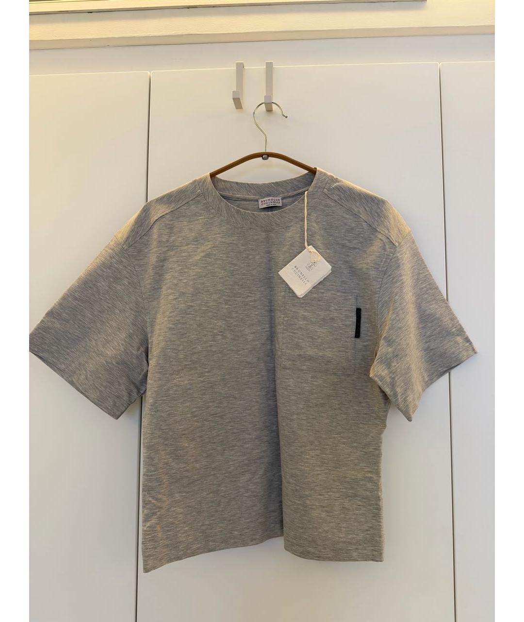 BRUNELLO CUCINELLI Серая хлопковая футболка, фото 4