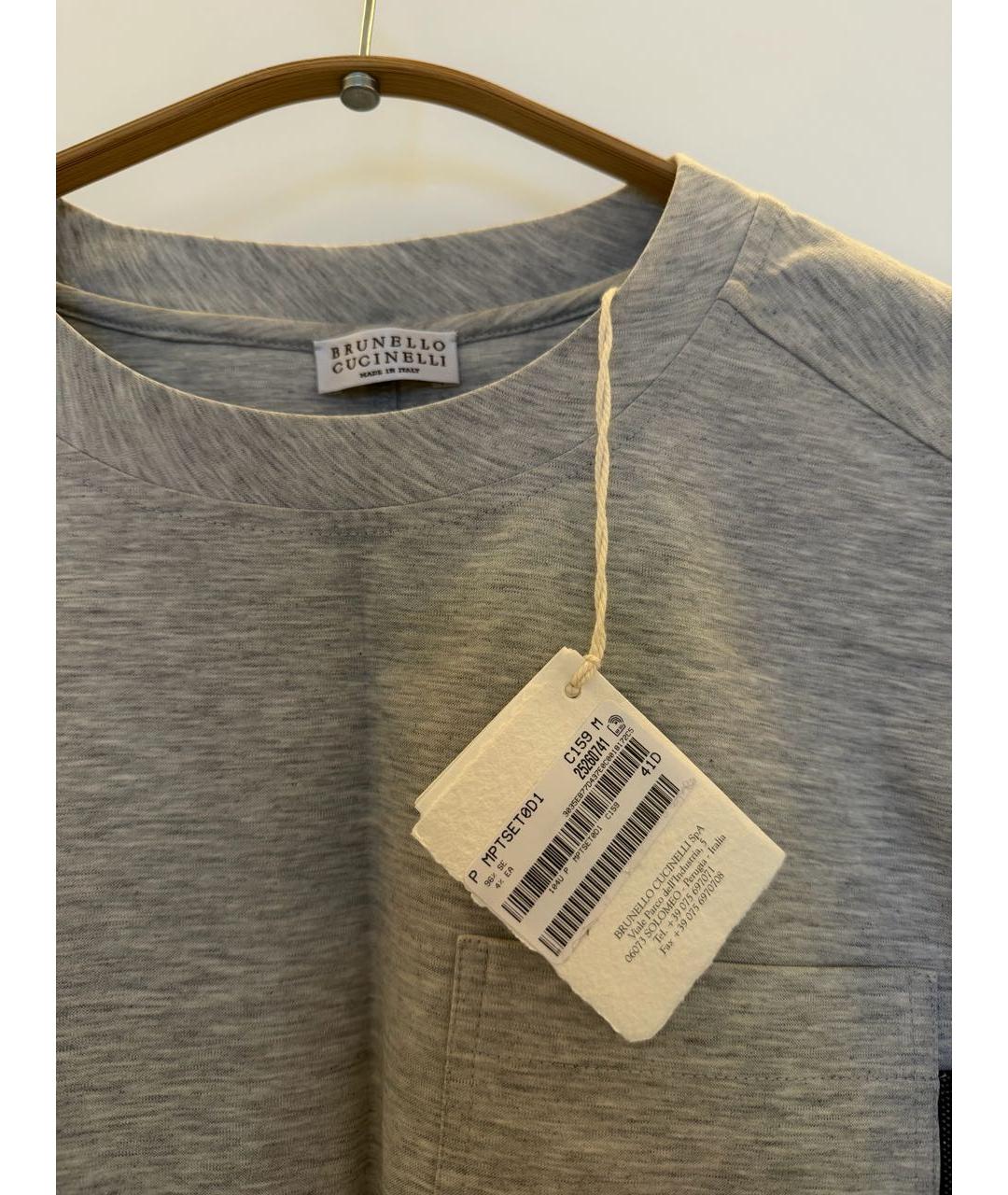 BRUNELLO CUCINELLI Серая хлопковая футболка, фото 3