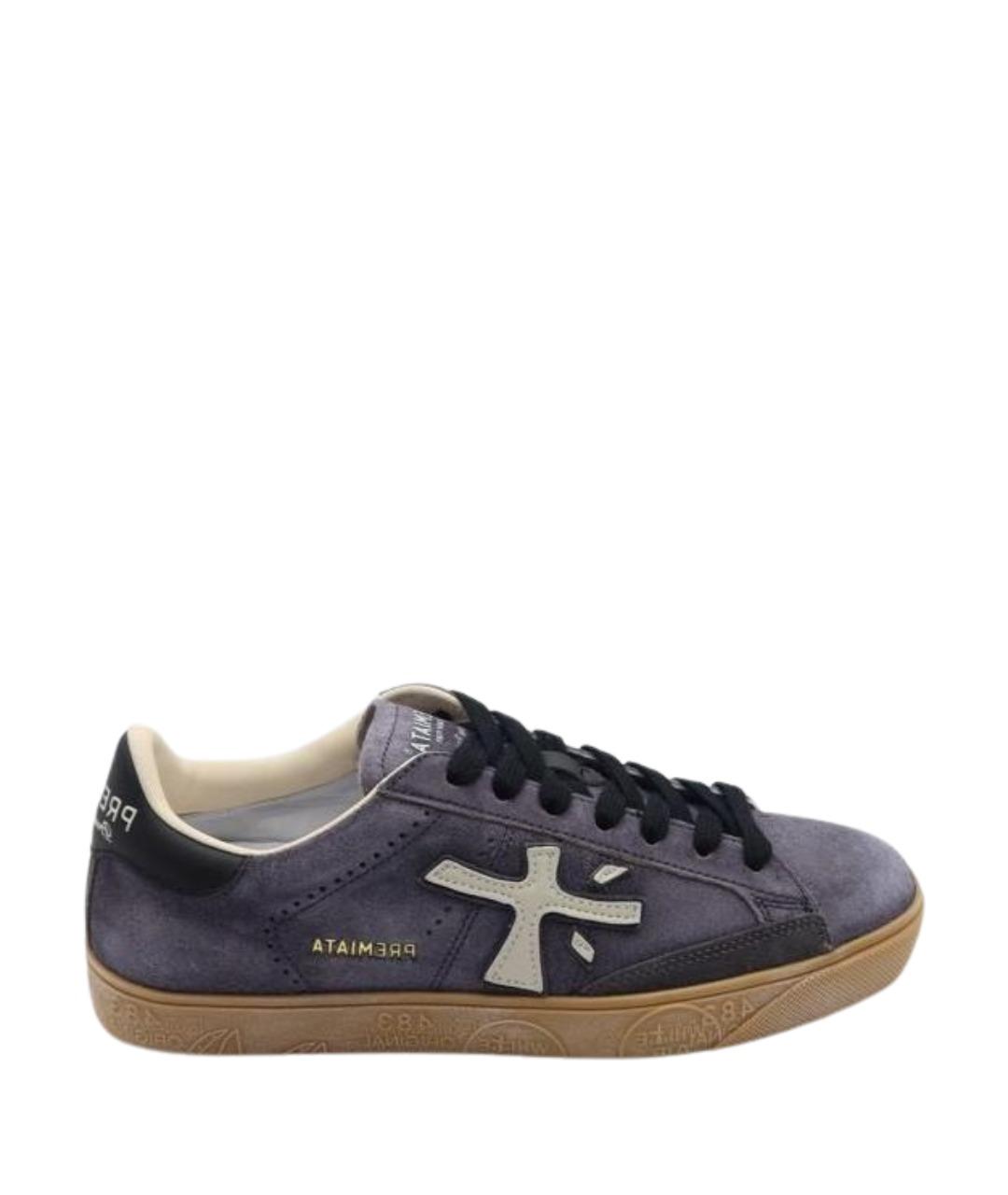 PREMIATA Антрацитовые замшевые низкие кроссовки / кеды, фото 1