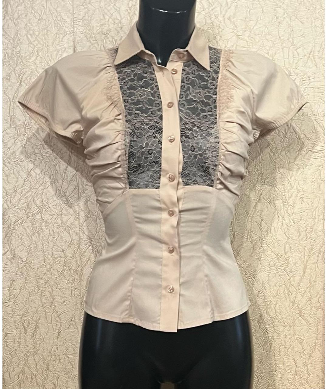 ELISABETTA FRANCHI Бежевая хлопко-эластановая блузы, фото 2
