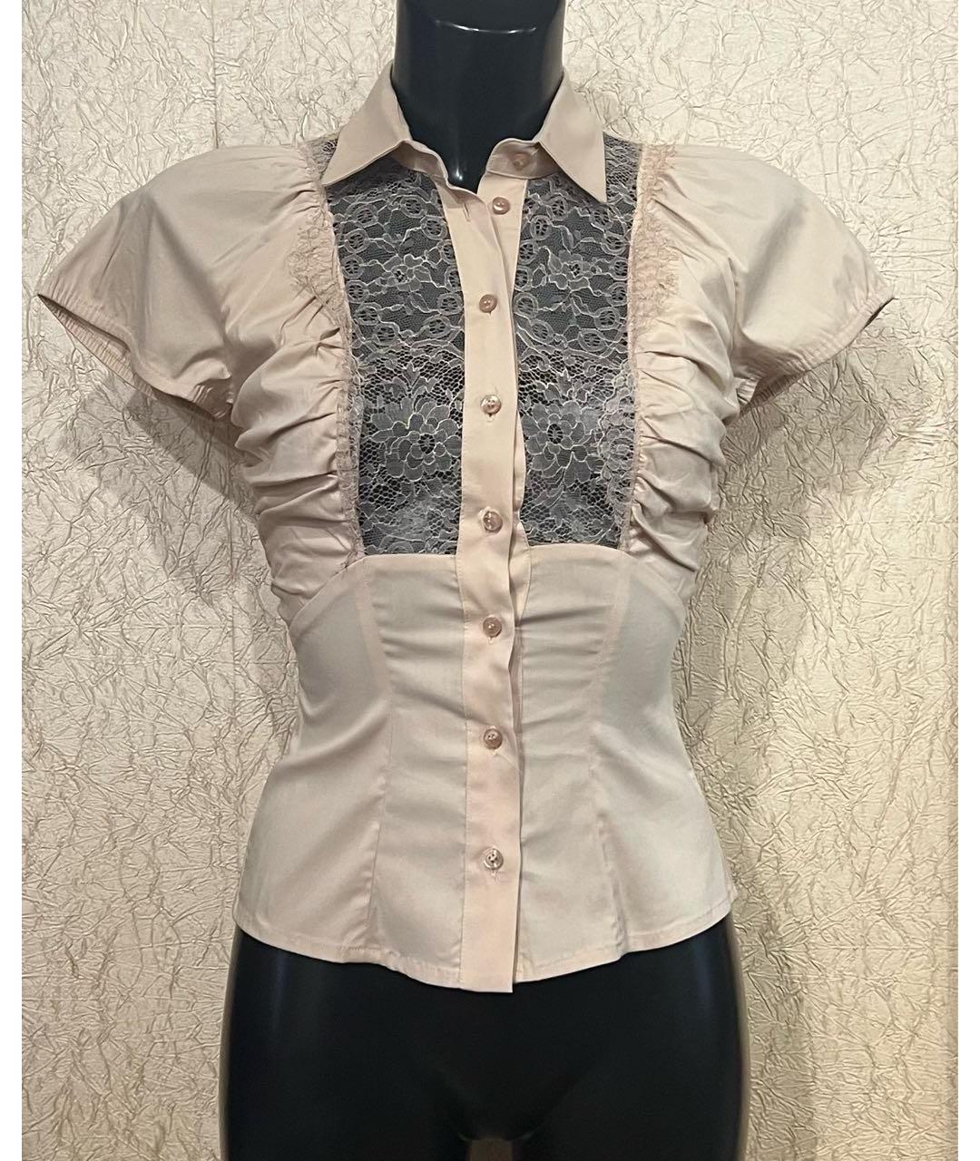 ELISABETTA FRANCHI Бежевая хлопко-эластановая блузы, фото 6