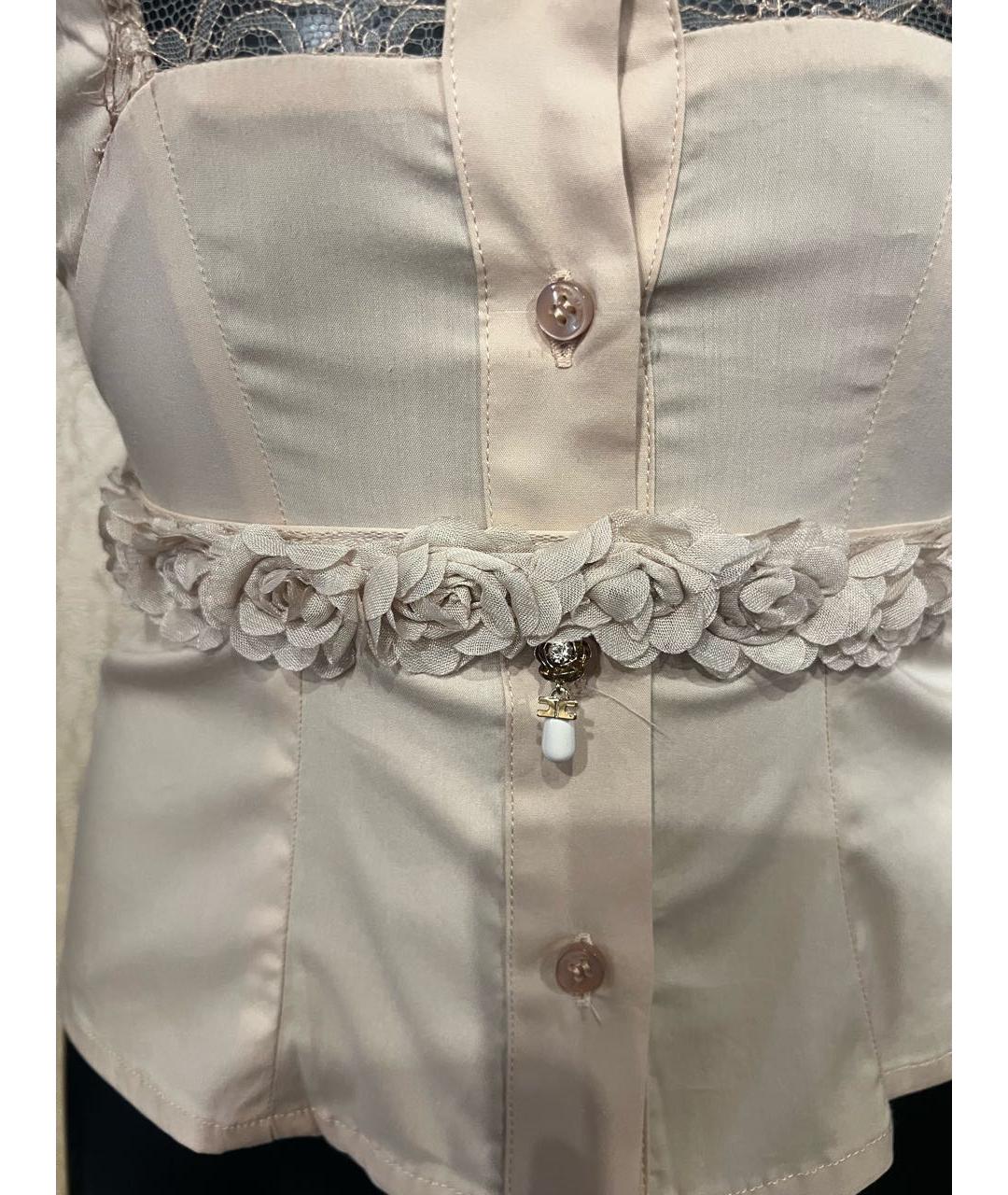 ELISABETTA FRANCHI Бежевая хлопко-эластановая блузы, фото 3