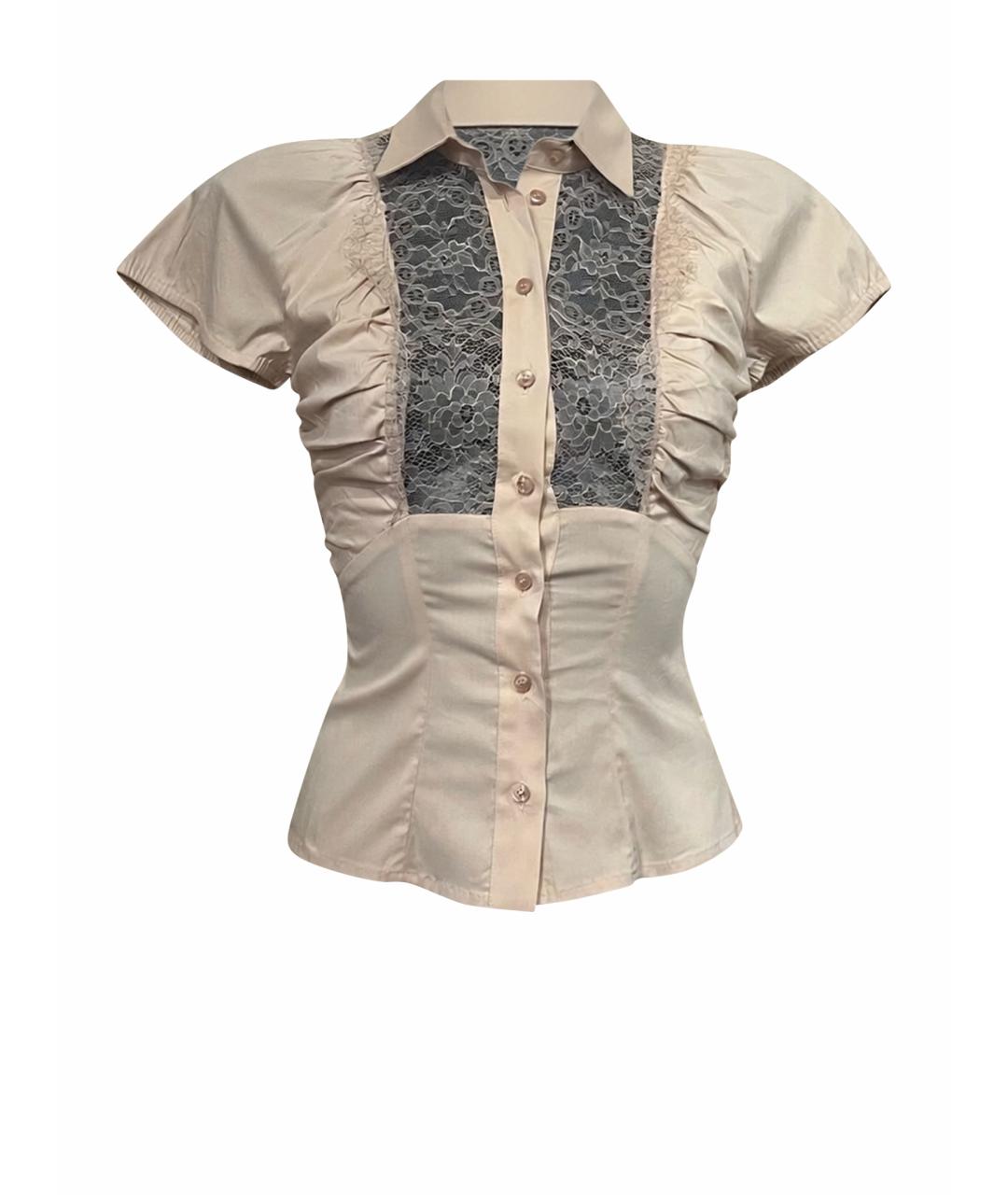 ELISABETTA FRANCHI Бежевая хлопко-эластановая блузы, фото 1