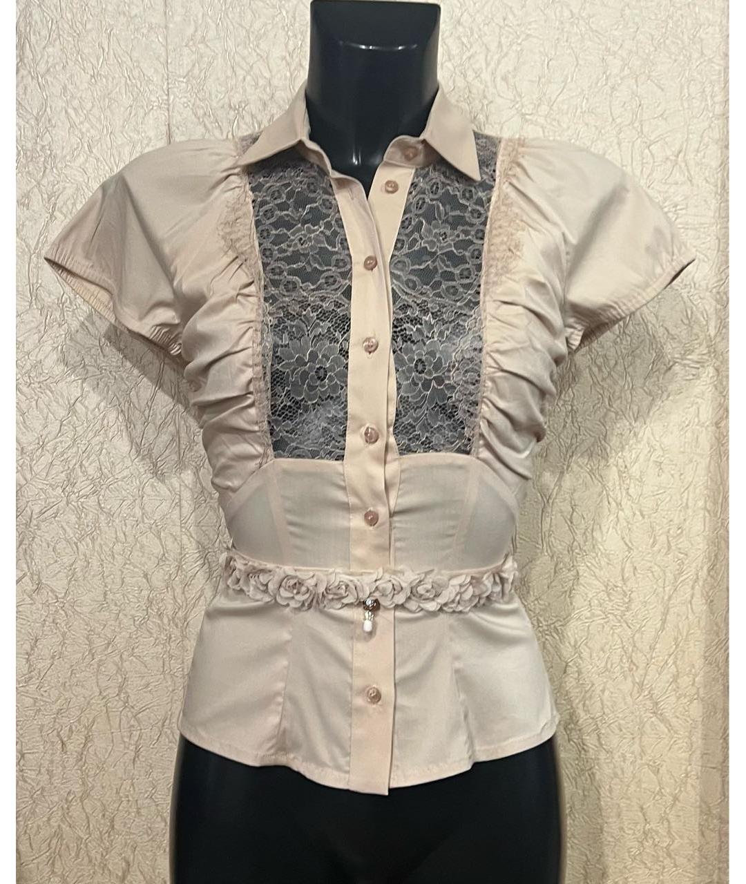 ELISABETTA FRANCHI Бежевая хлопко-эластановая блузы, фото 4