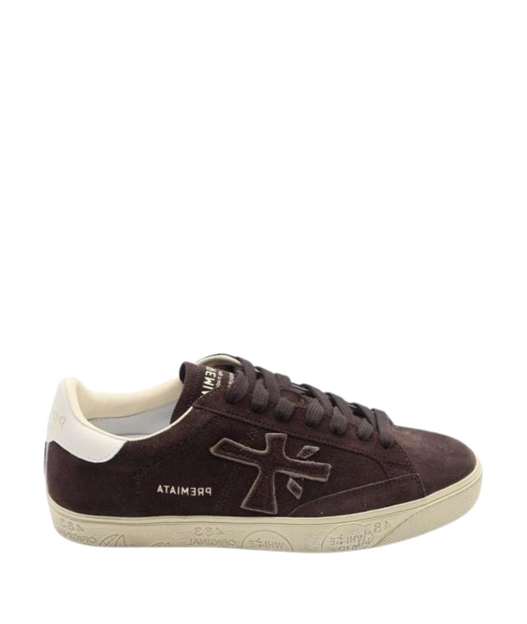 PREMIATA Коричневые замшевые низкие кроссовки / кеды, фото 1