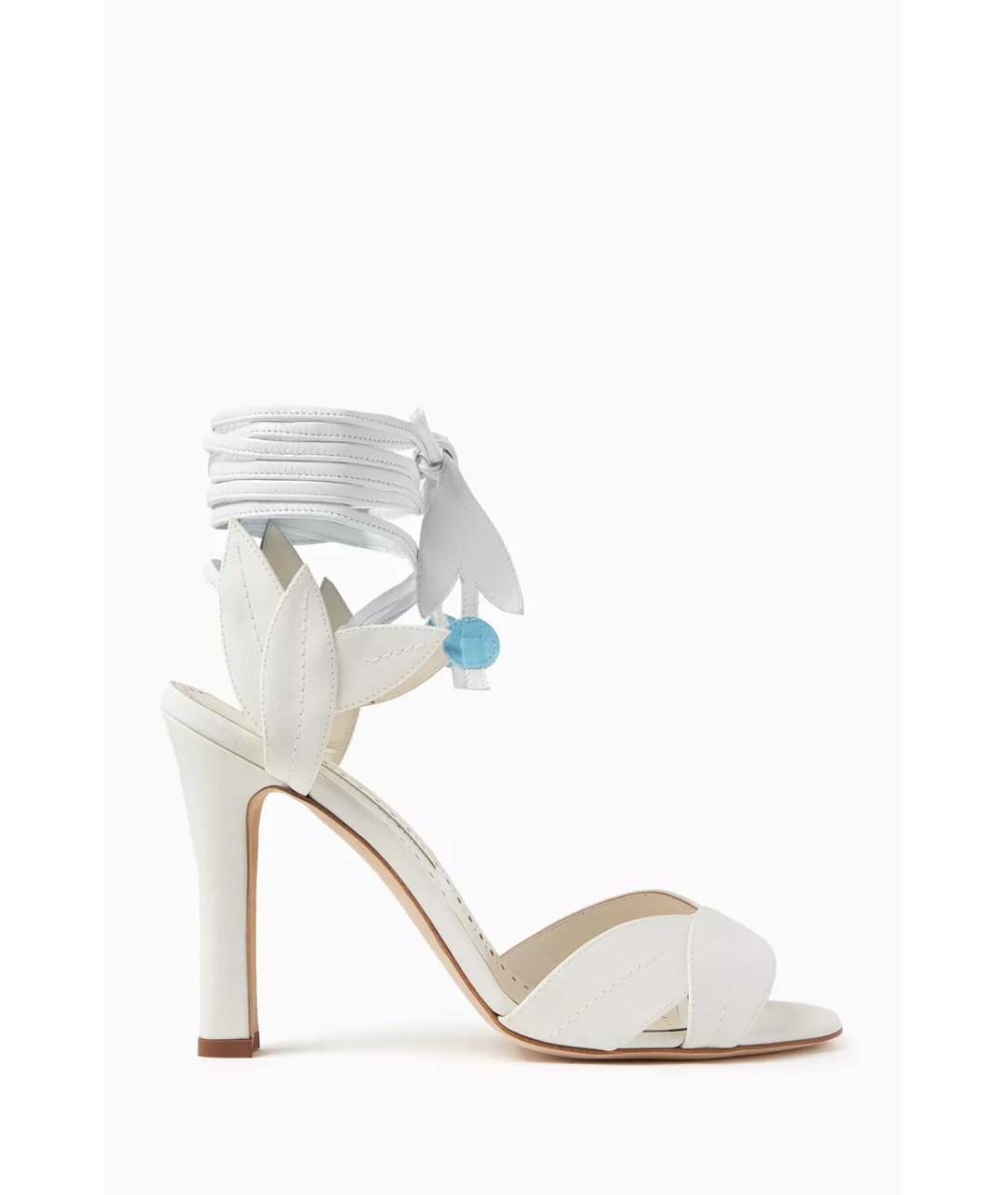 MANOLO BLAHNIK Белые текстильные босоножки, фото 10