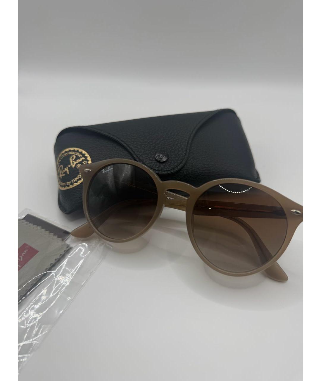 RAY BAN Бежевые пластиковые солнцезащитные очки, фото 6