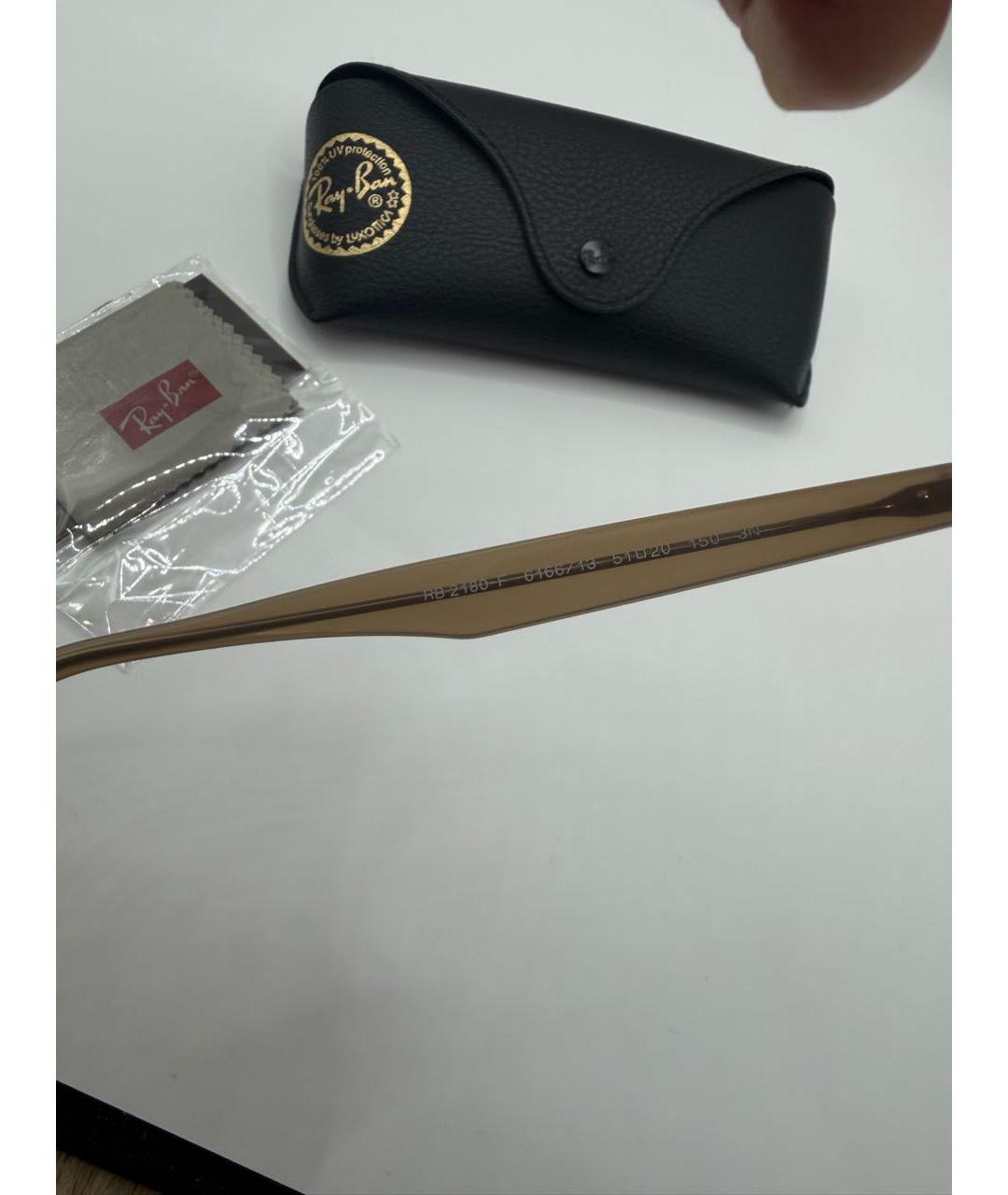 RAY BAN Бежевые пластиковые солнцезащитные очки, фото 4