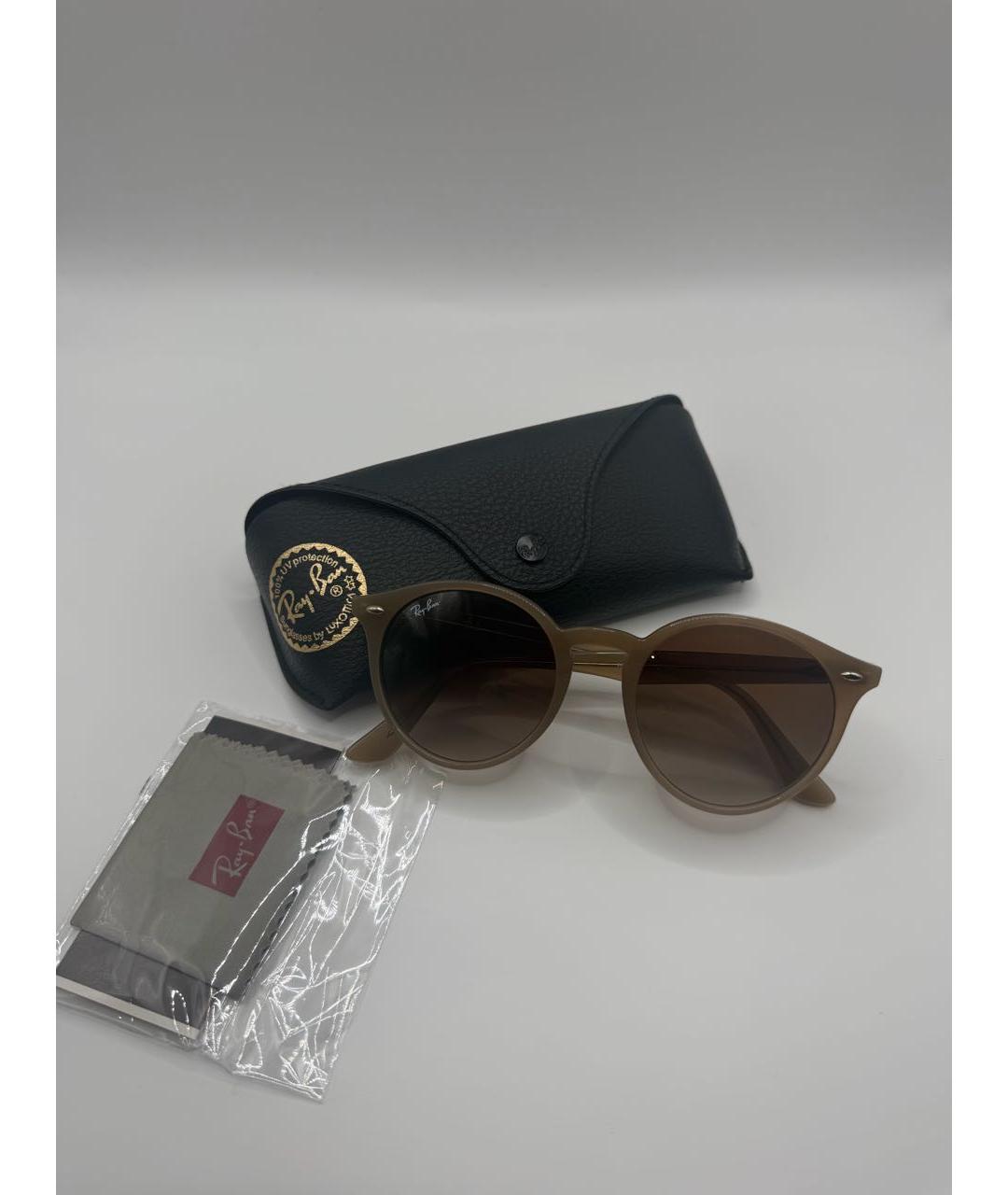 RAY BAN Бежевые пластиковые солнцезащитные очки, фото 7