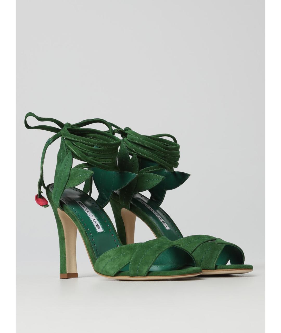 MANOLO BLAHNIK Зеленые замшевые босоножки, фото 4