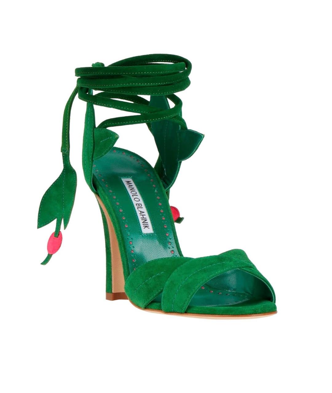 MANOLO BLAHNIK Зеленые замшевые босоножки, фото 2