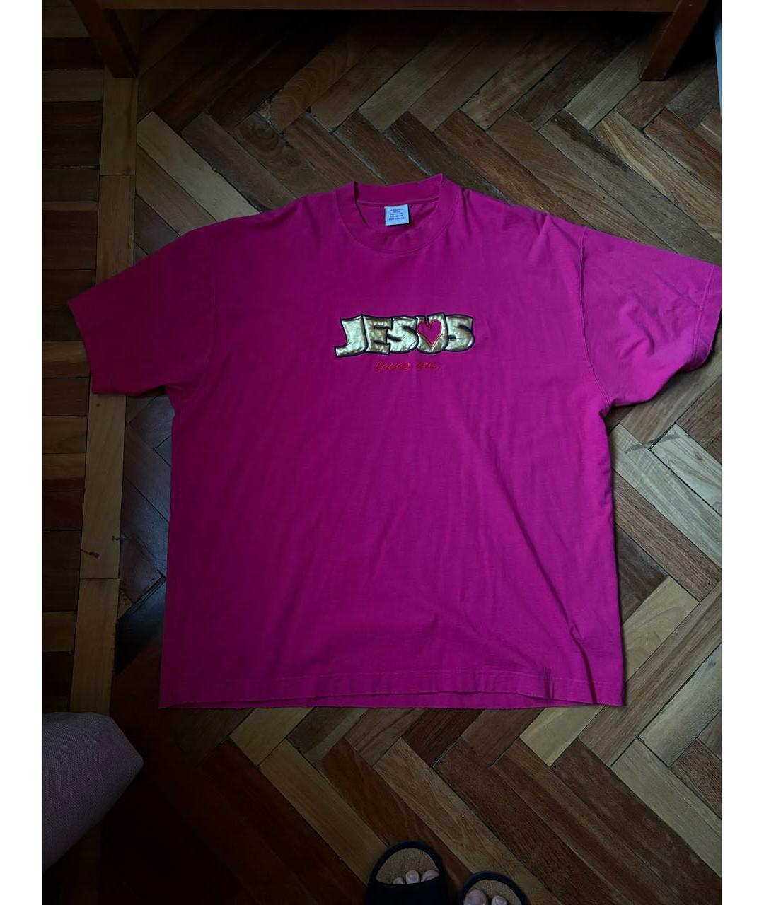 VETEMENTS Розовая хлопковая футболка, фото 5